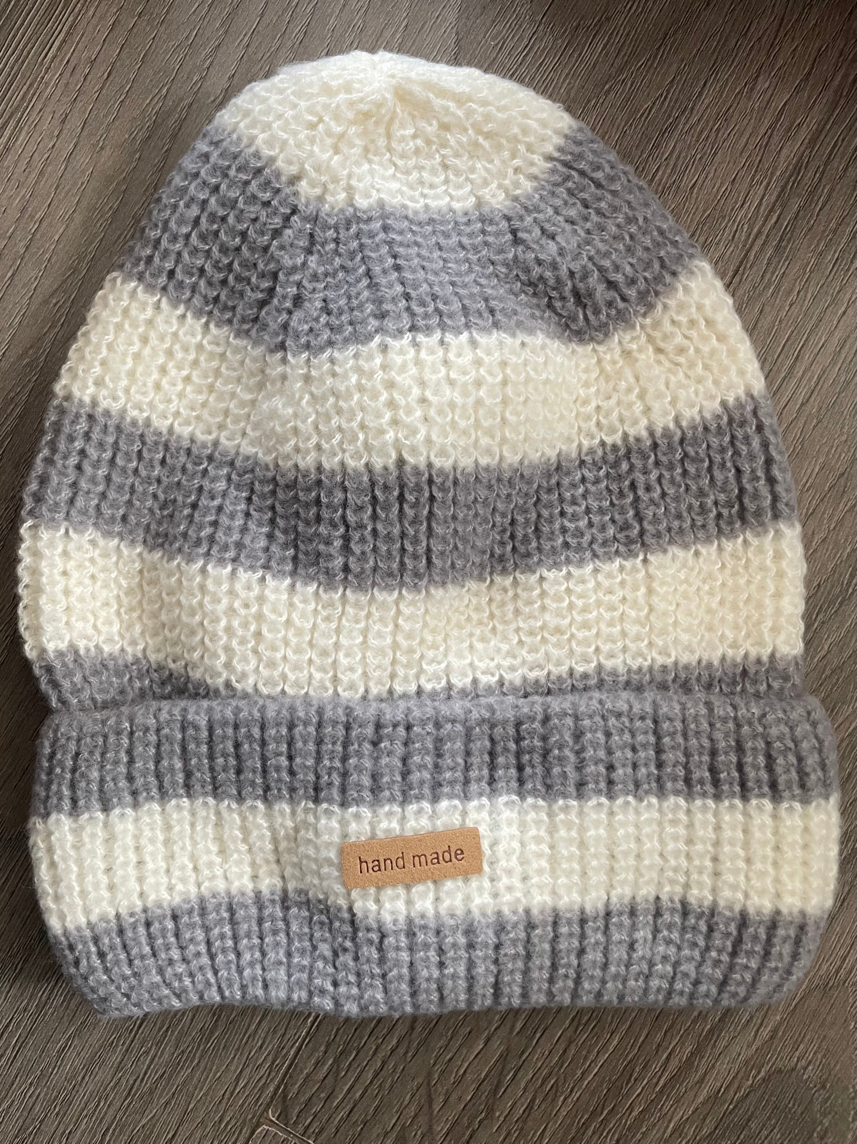 Grey/White Striped Beanie