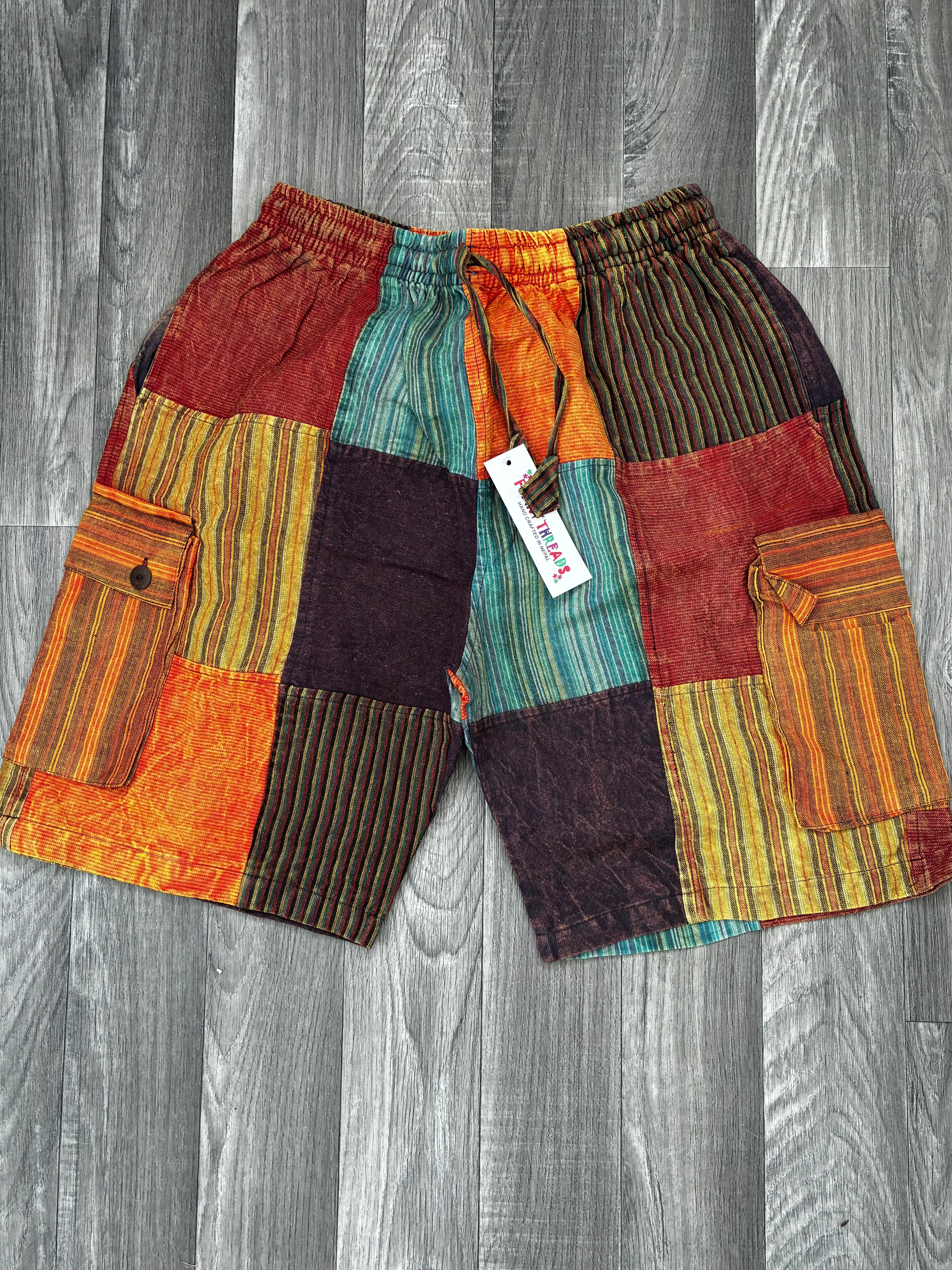 Multi Patchwork Cargo Shorts, S/M