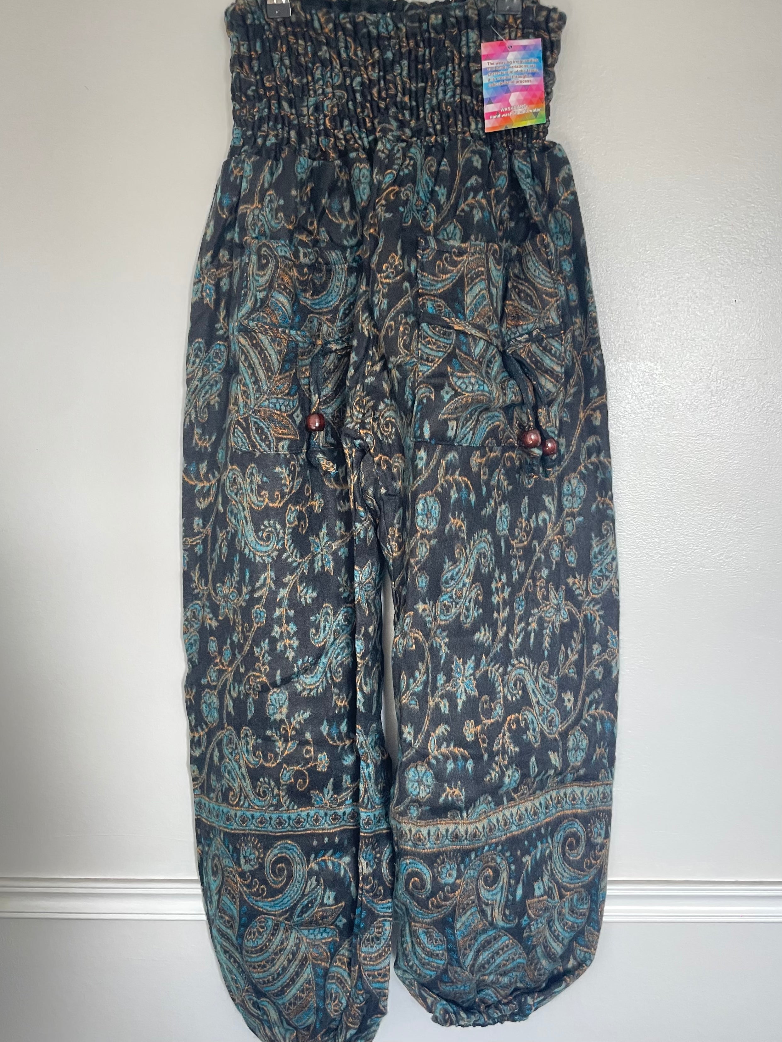 Snuggly Turquoise/Black Paisley Cashmelon Trousers, 24-51” Waist