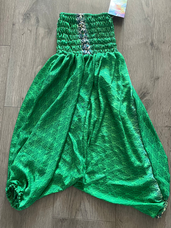 Green Silk Alibaba Trousers, Age 4-6ish