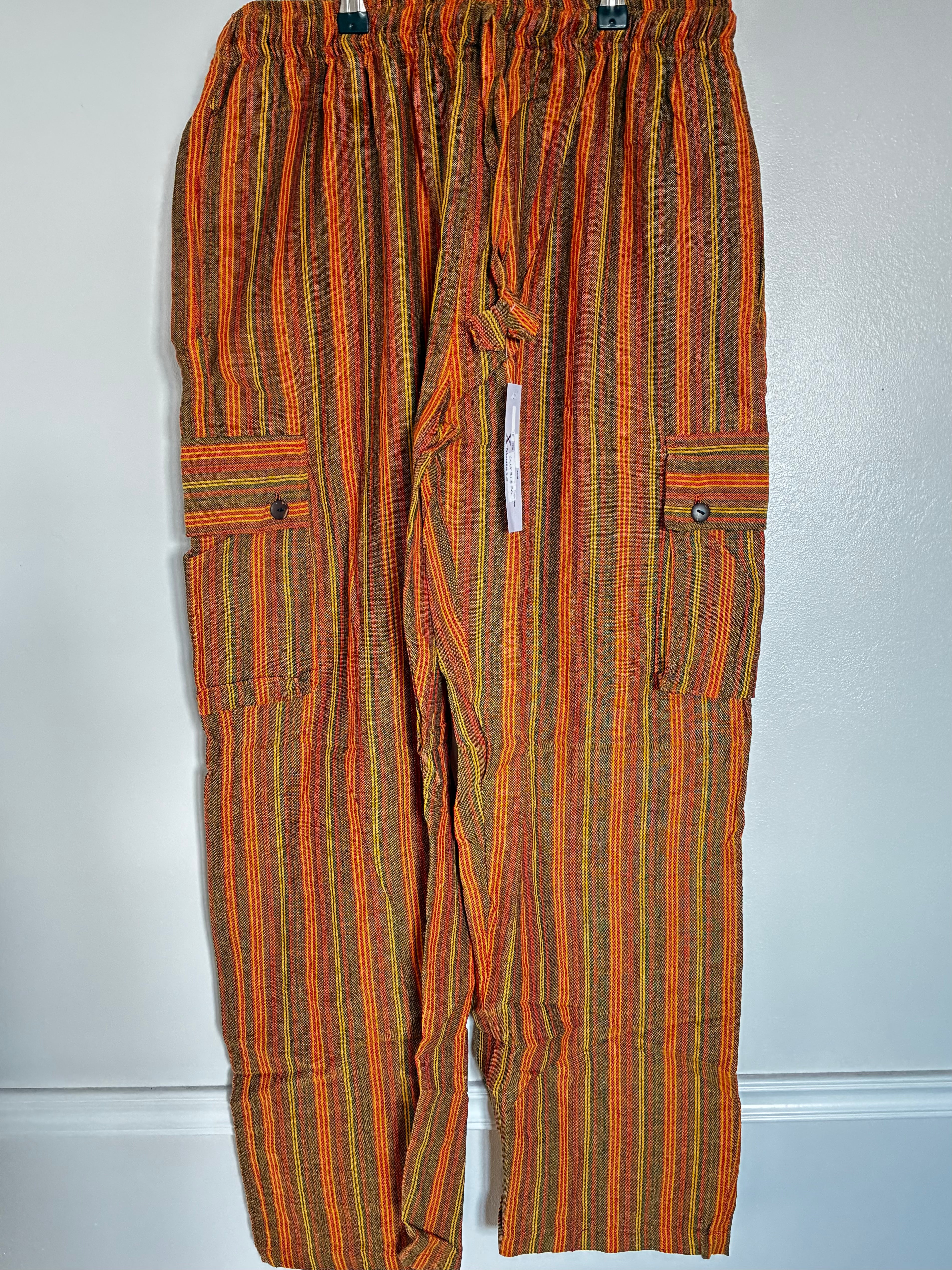Orange Striped Cotton Cargo Trousers, XL