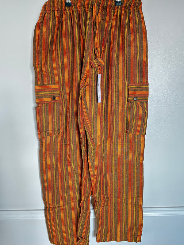 Orange Striped Cotton Cargo Trousers, XL