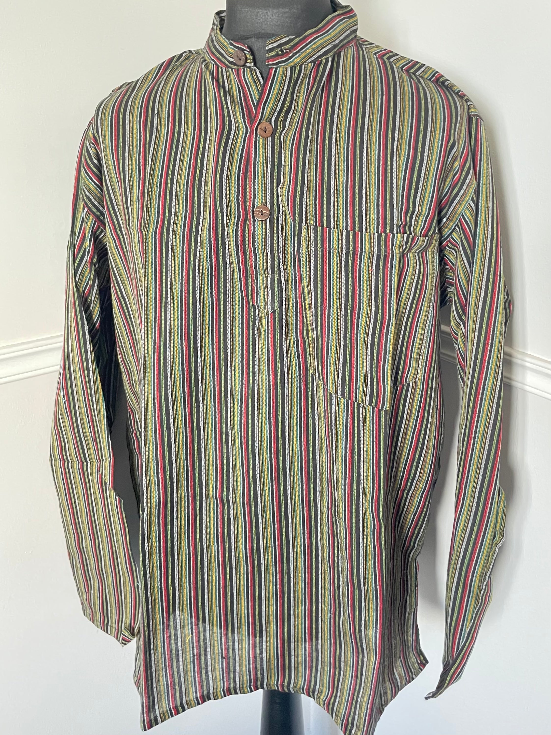 Red/Green Stripe Cotton Shirt, XL