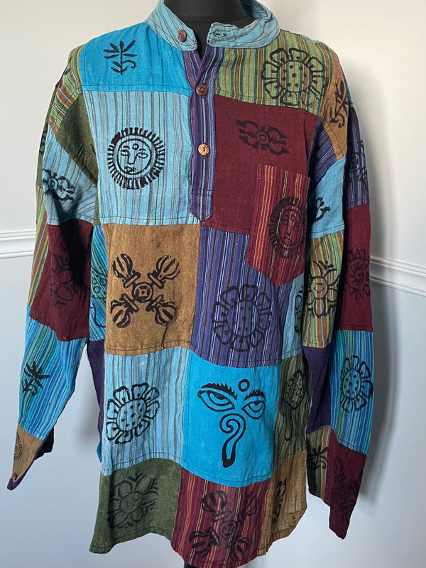 Patchwork Cotton Shirt, XXL