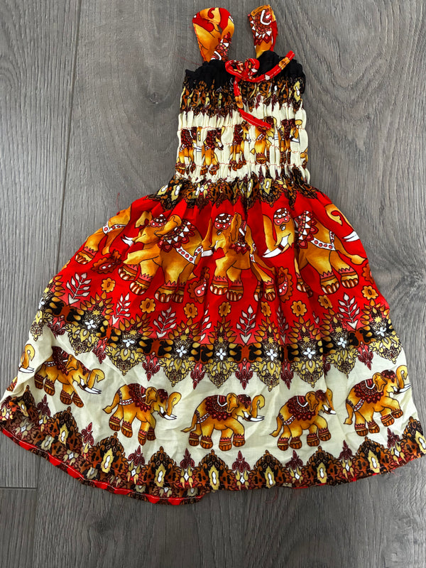 Red/gold Elephant Dress (12-18mths ish)