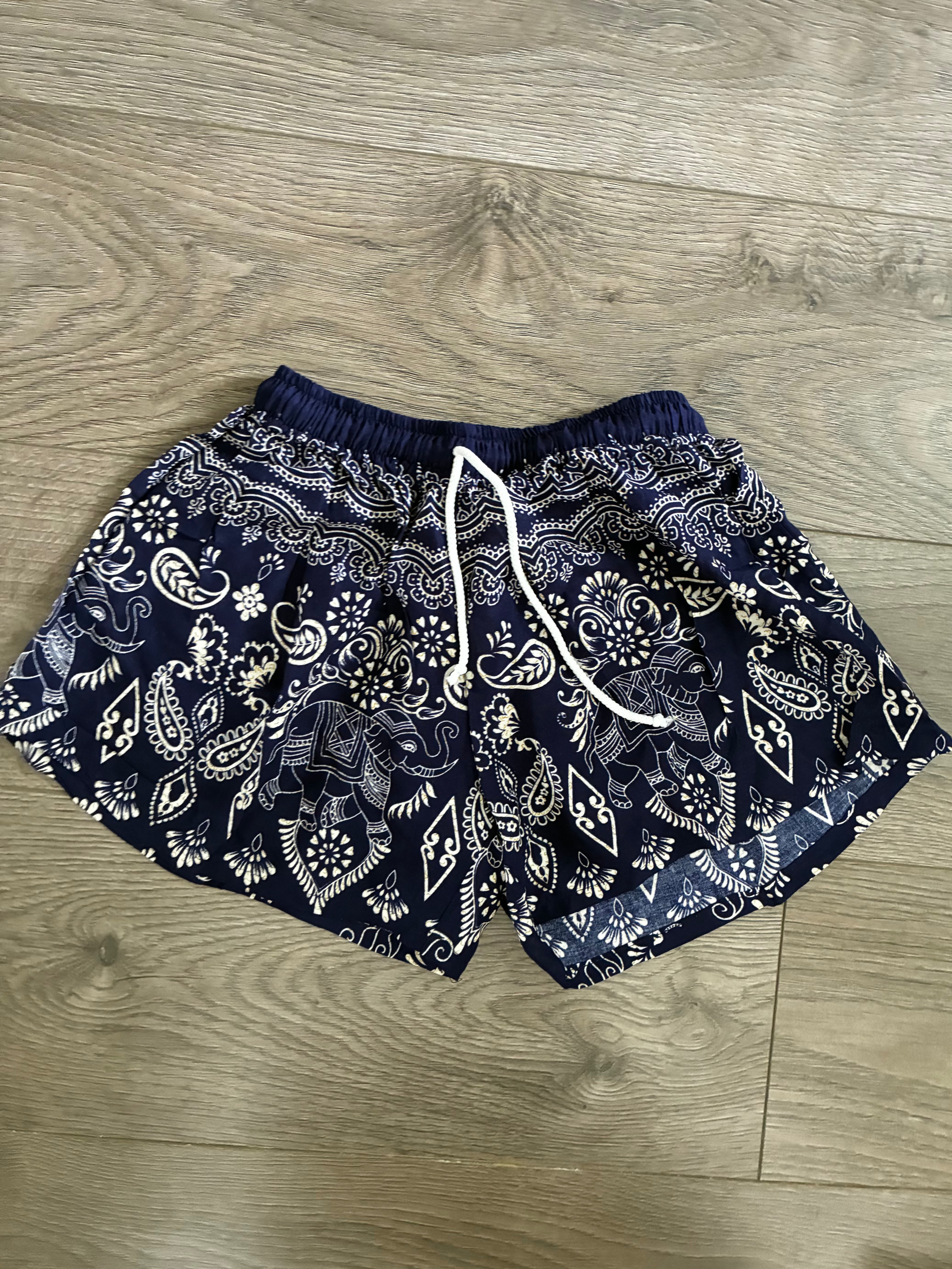 Dark Blue Elephant Tie Dye Shorts