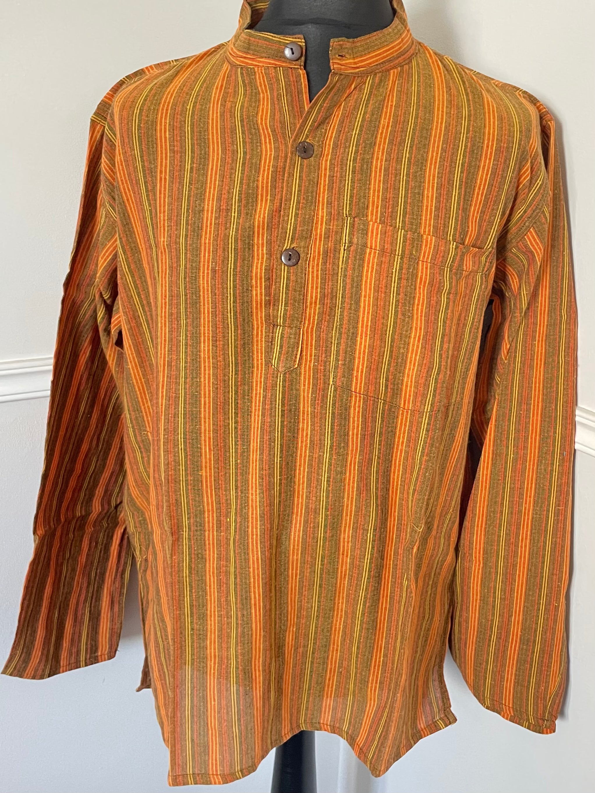 Orange/Brown Stripe Cotton Shirt, XXL