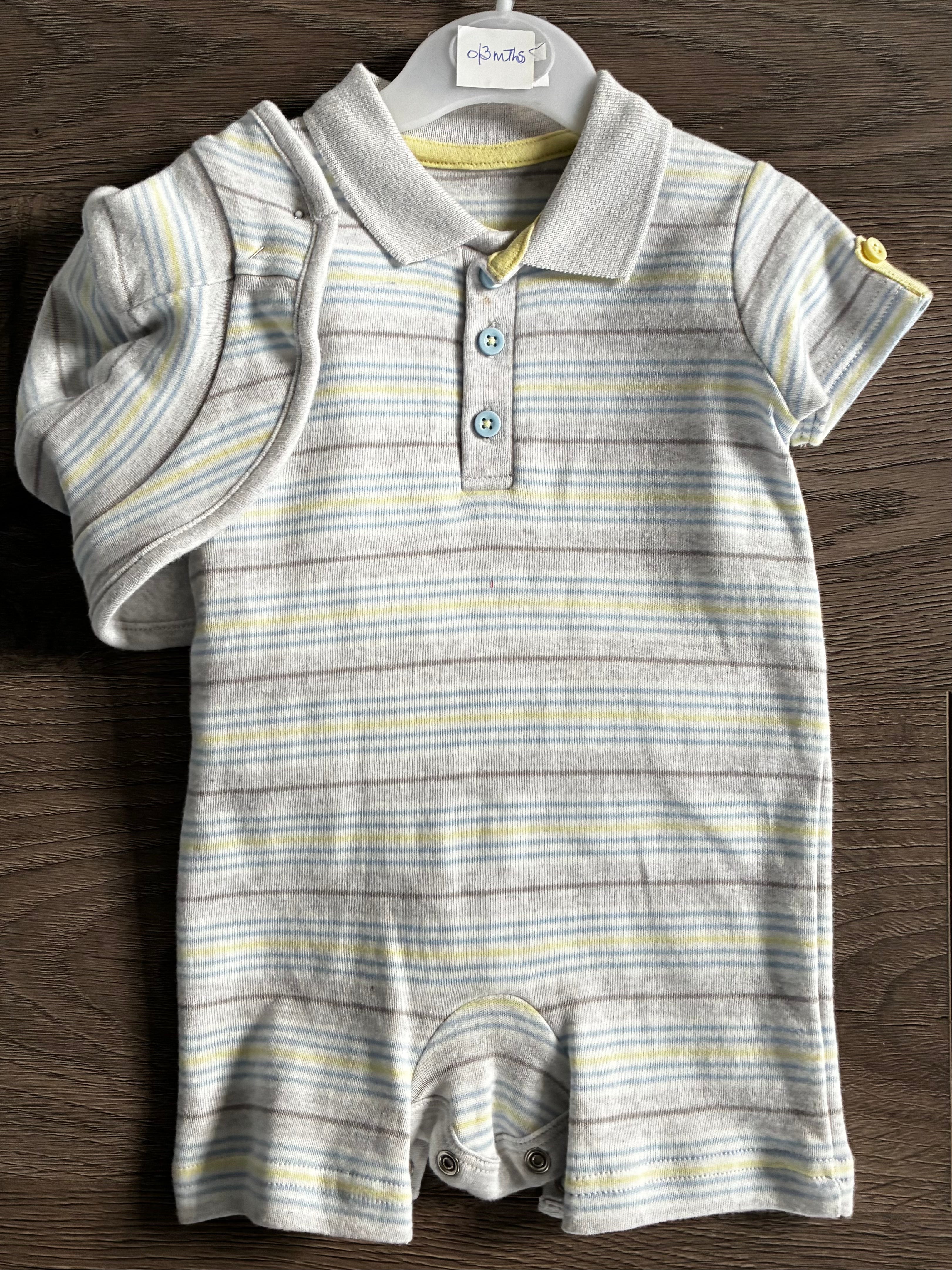 Striped Romper and Hat (0-3 mths)