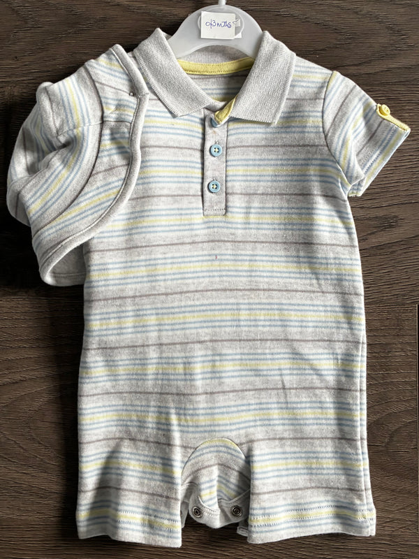 Striped Romper and Hat (0-3 mths)