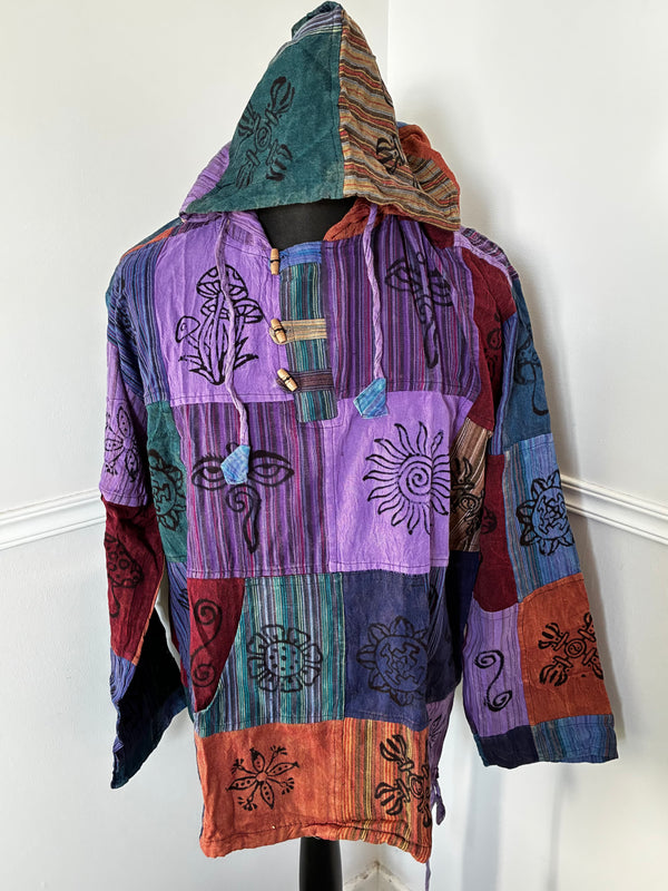 Patchwork Multi Hooded Shirt, XL
