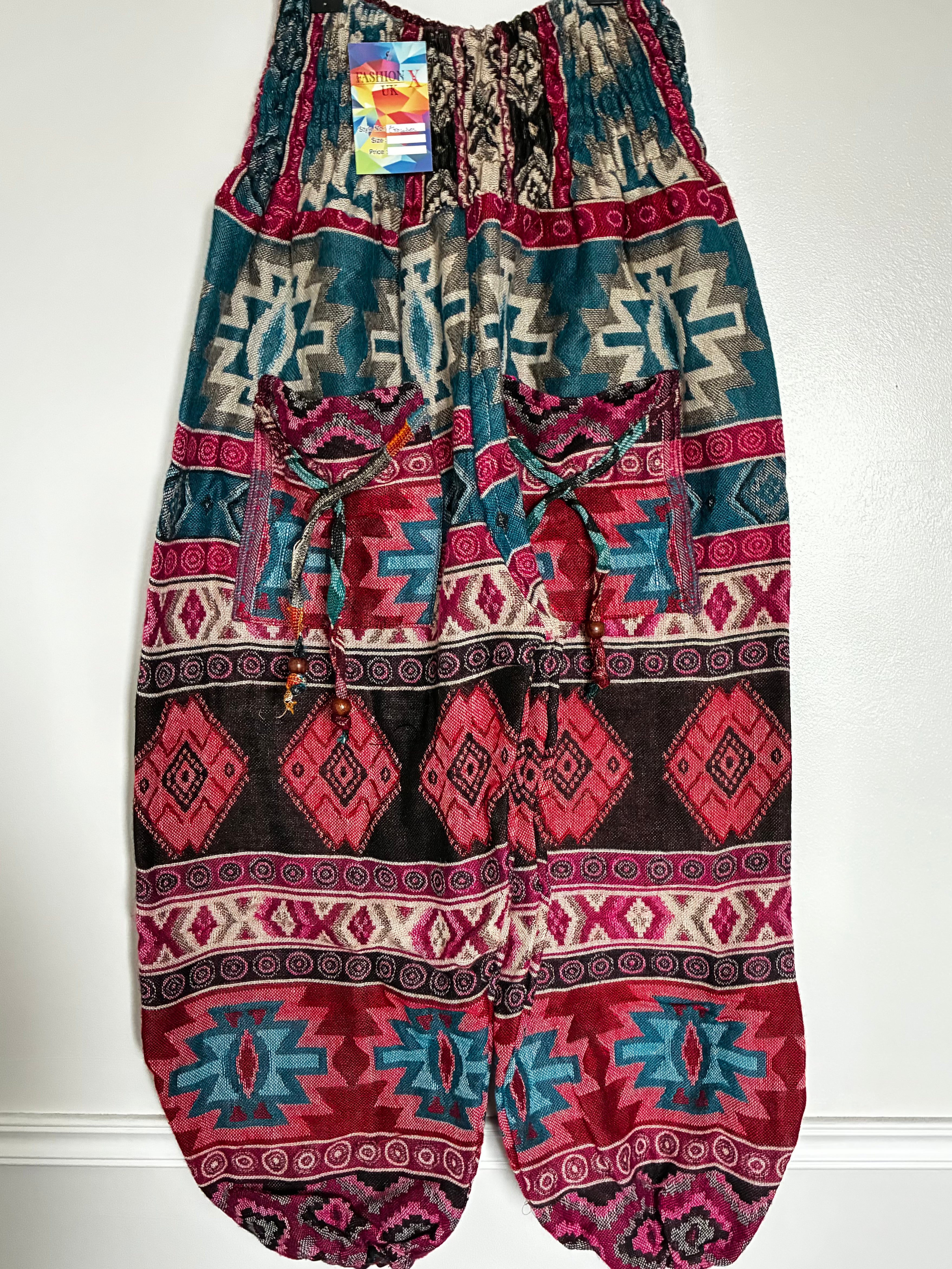 Fluffy Red/blue/pink diamond Cashmelon Trousers, 22-46" Waist