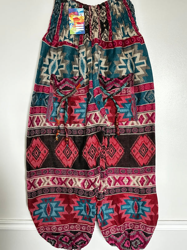Fluffy Red/blue/pink diamond Cashmelon Trousers, 22-46" Waist