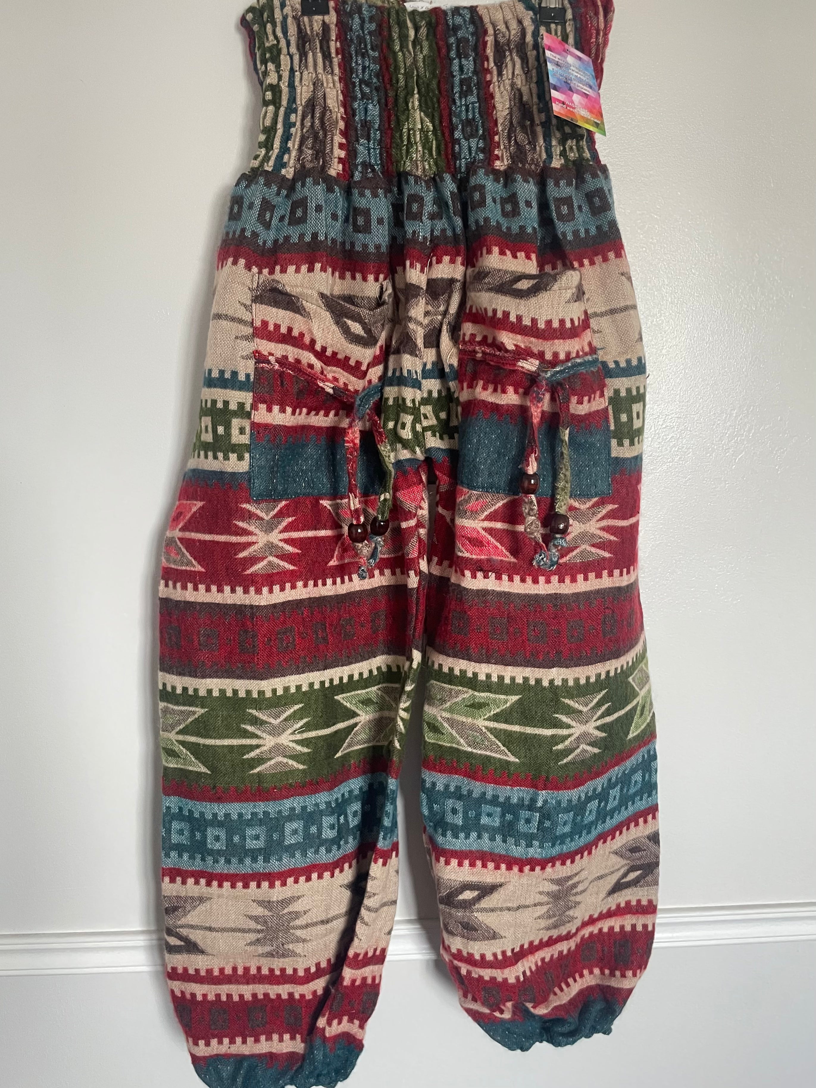 Snuggly Red/Green Aztec Cashmelon Trousers, 24-48” Waist