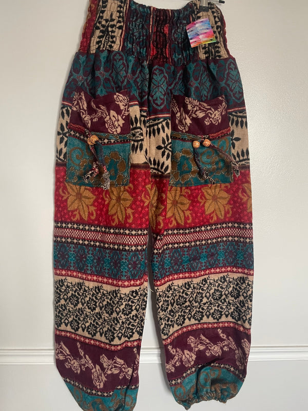 Snuggly Black/Red Flower Cashmelon Trousers, 24-48” Waist