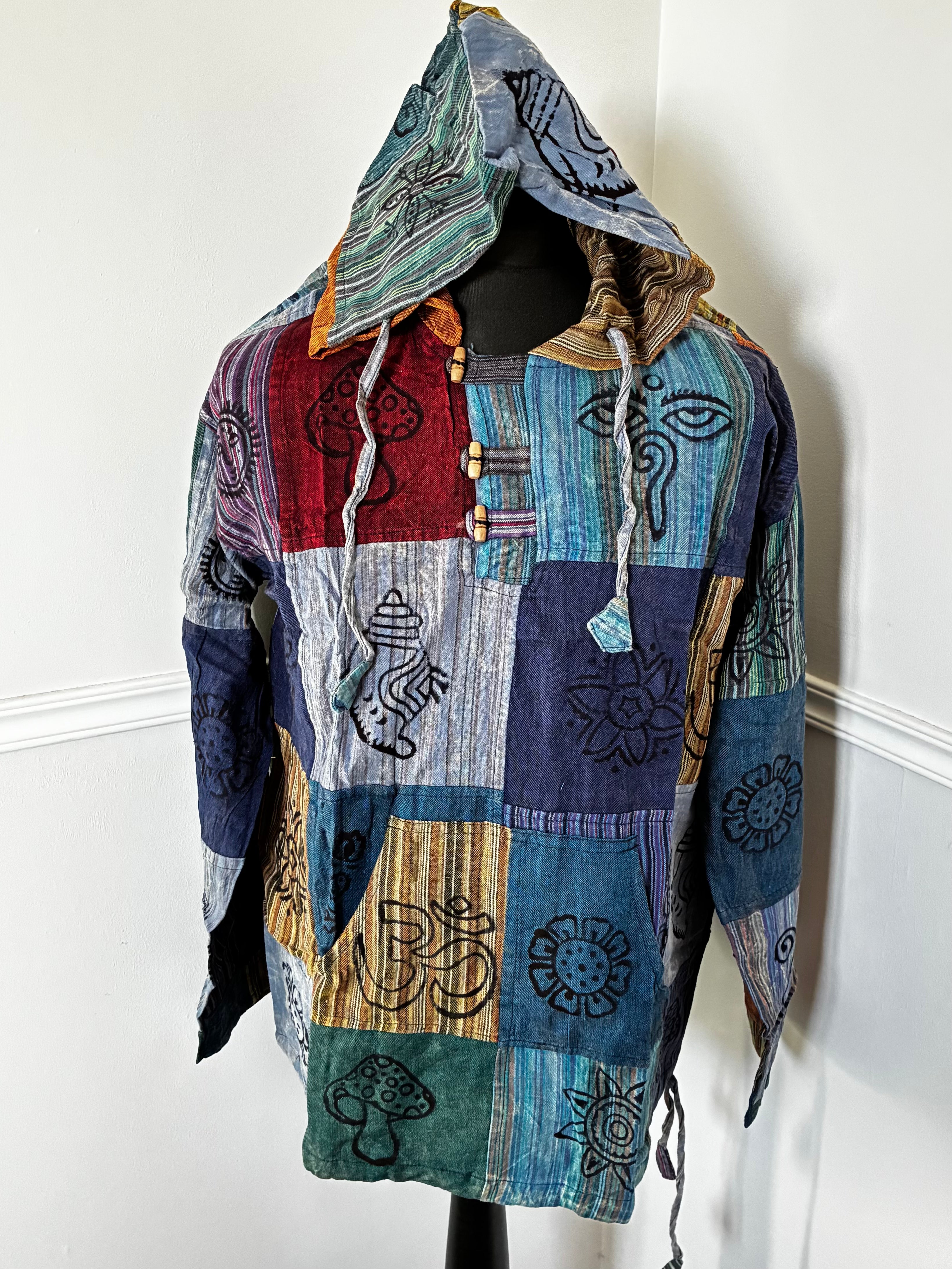 Patchwork Multi Hooded Shirt, XL