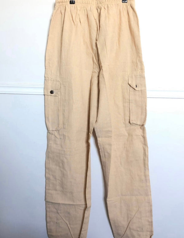 Beige Cotton Cargo Trousers, XL