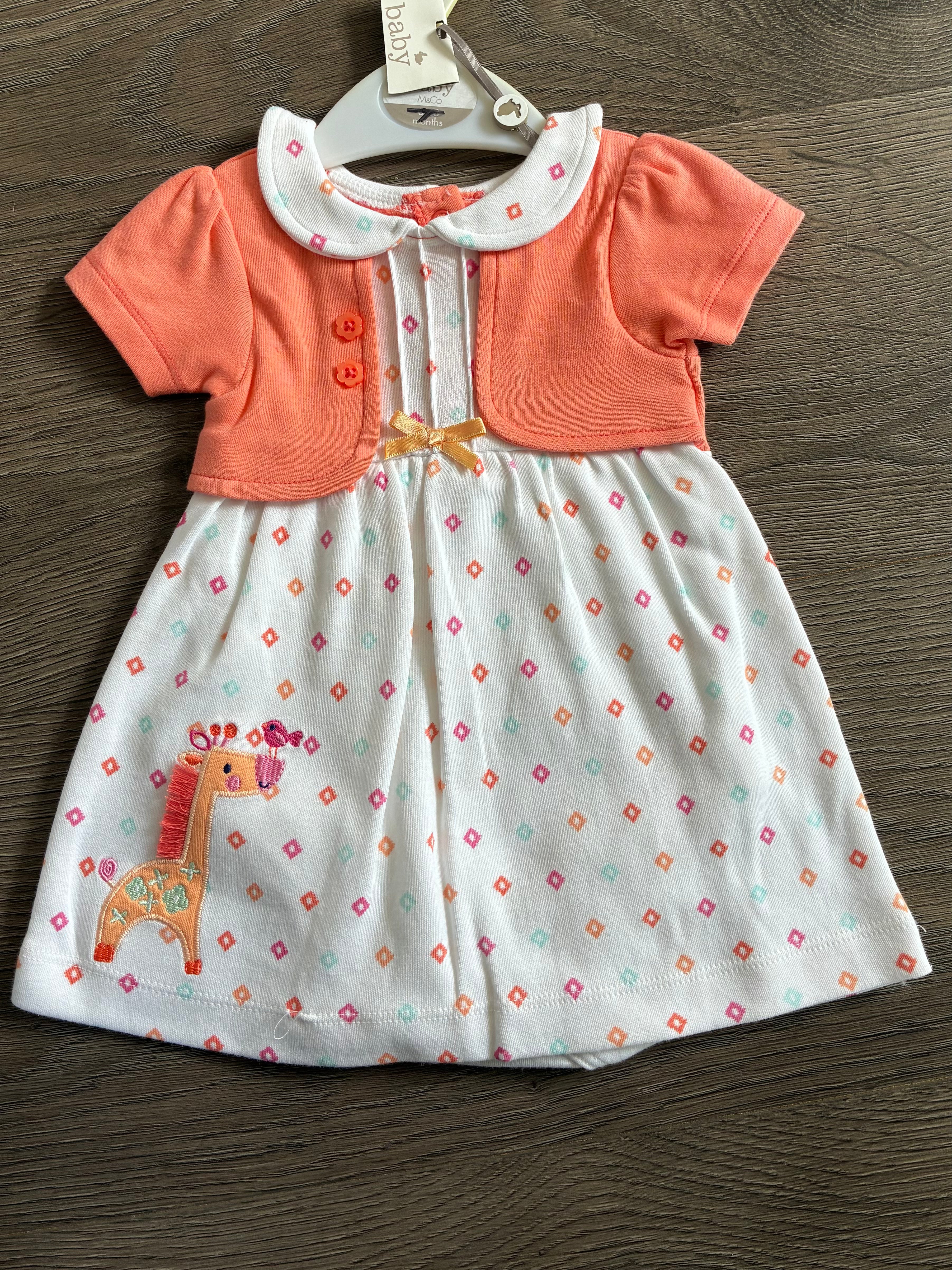 Peach giraffe dress (3-6 mths)