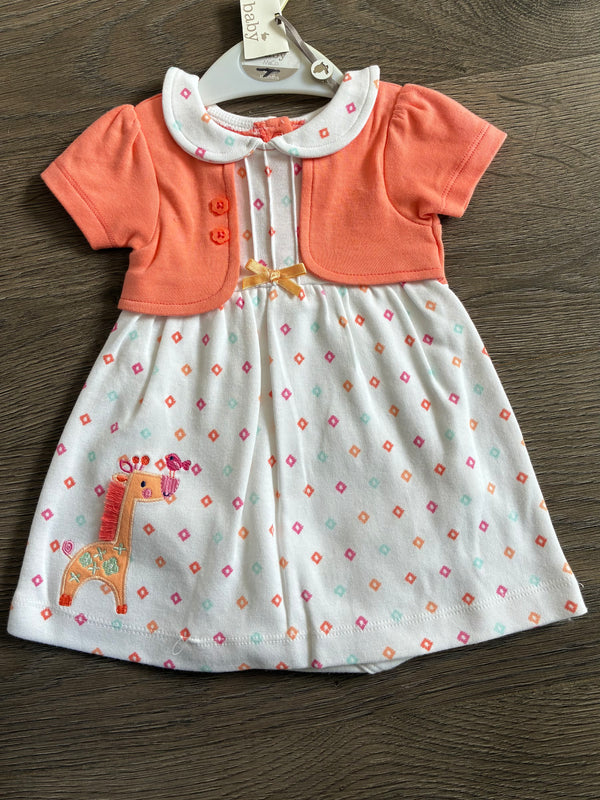 Peach giraffe dress (0-3 mths)