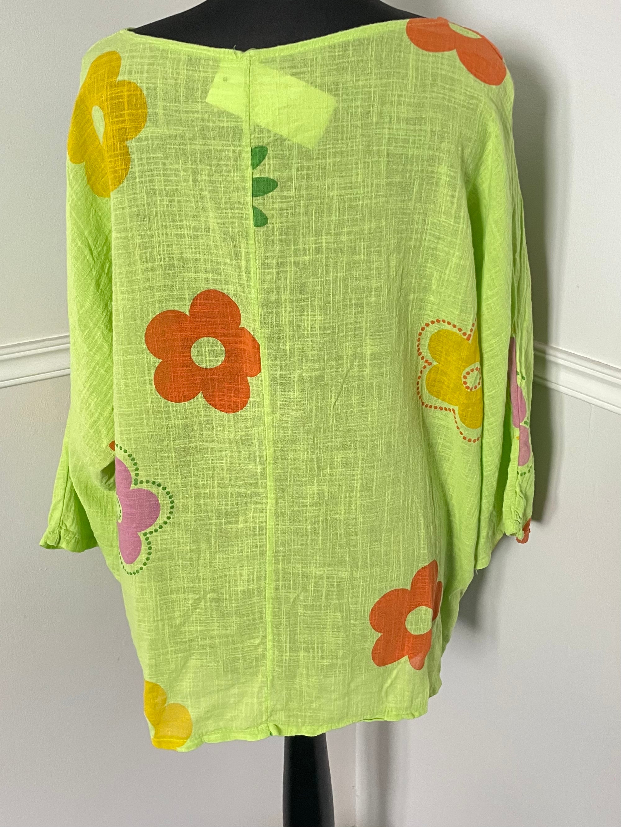 Lime Green Hippy Floaty Flower Top