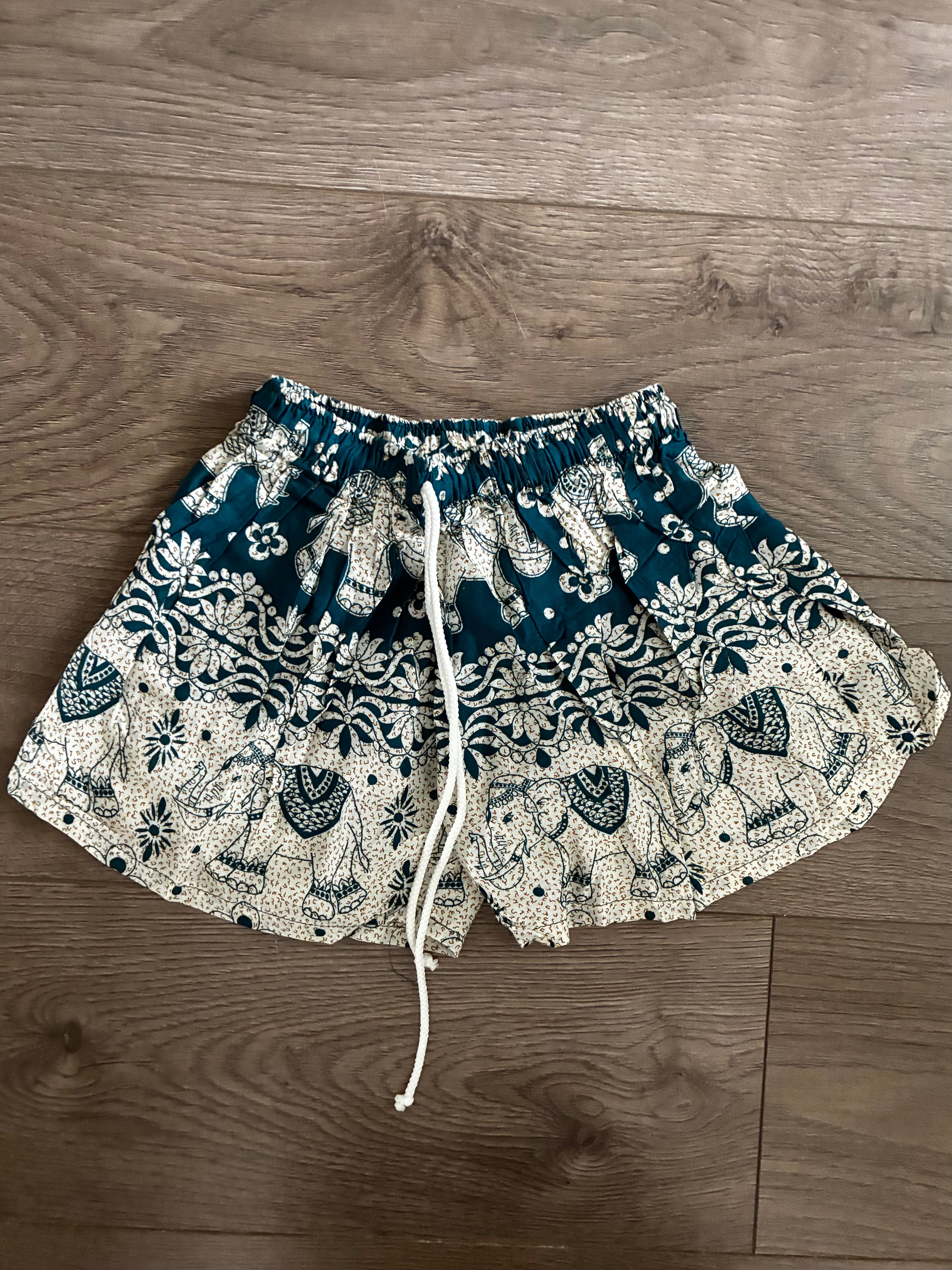 Turquoise Elephant Tie Dye Shorts