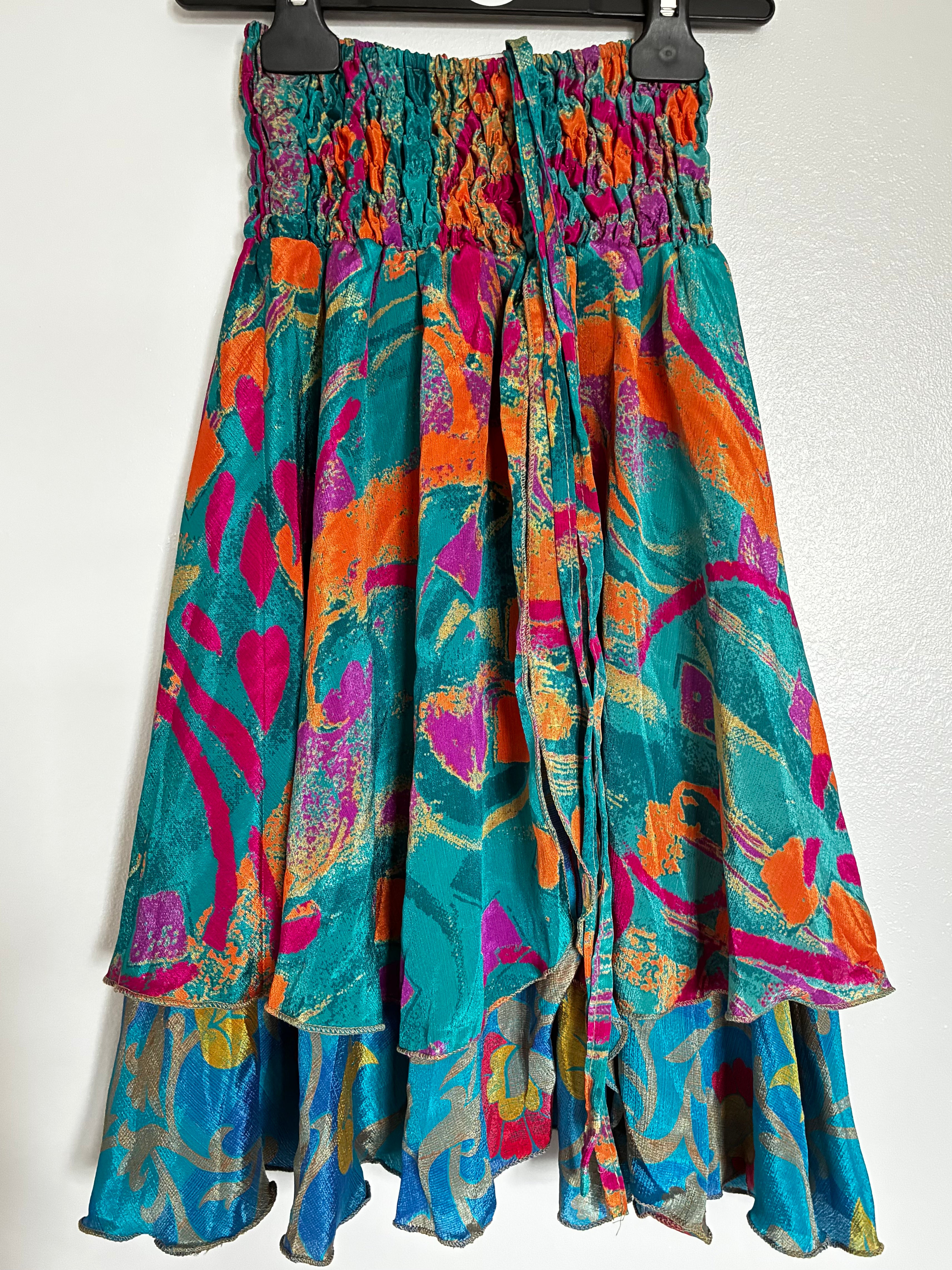 Sari Silk Layered Skirt/Dress, M
