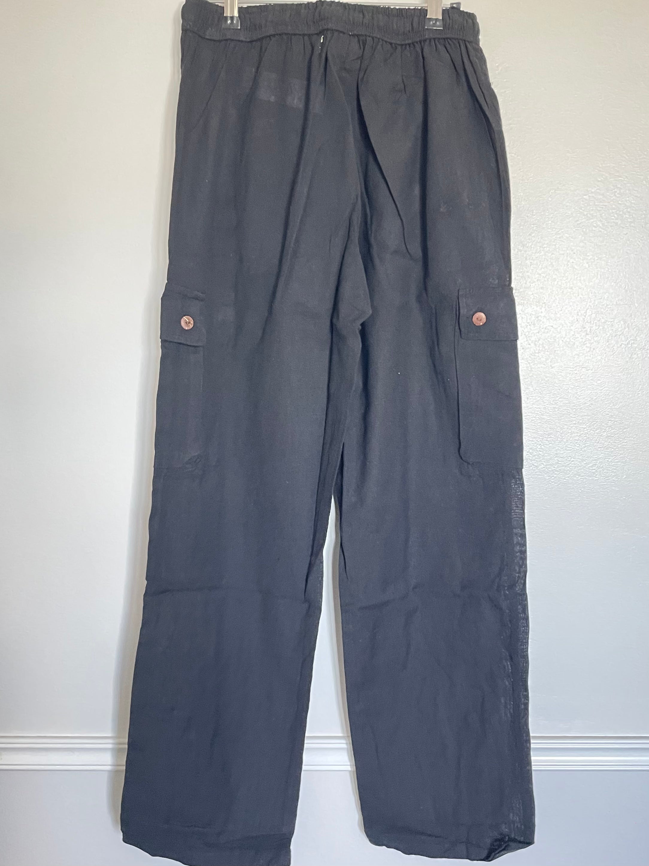 Black Cotton Cargo Trousers, L