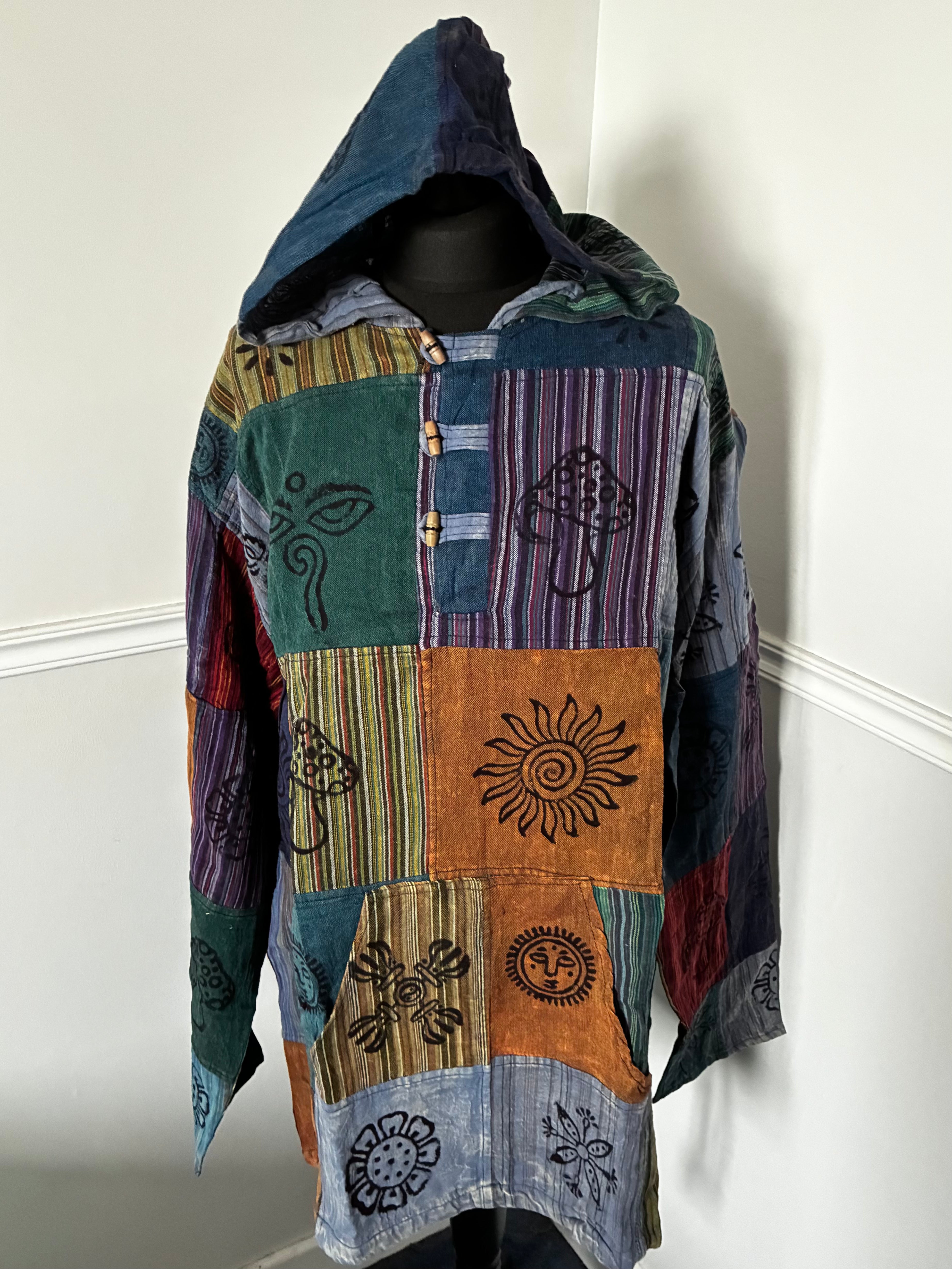 Patchwork Multi Hooded Shirt, XXL
