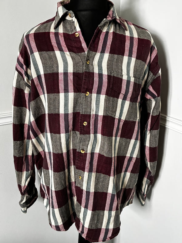 Thick Burgundy/Grey/Beige Checked Flannel, 50" chest