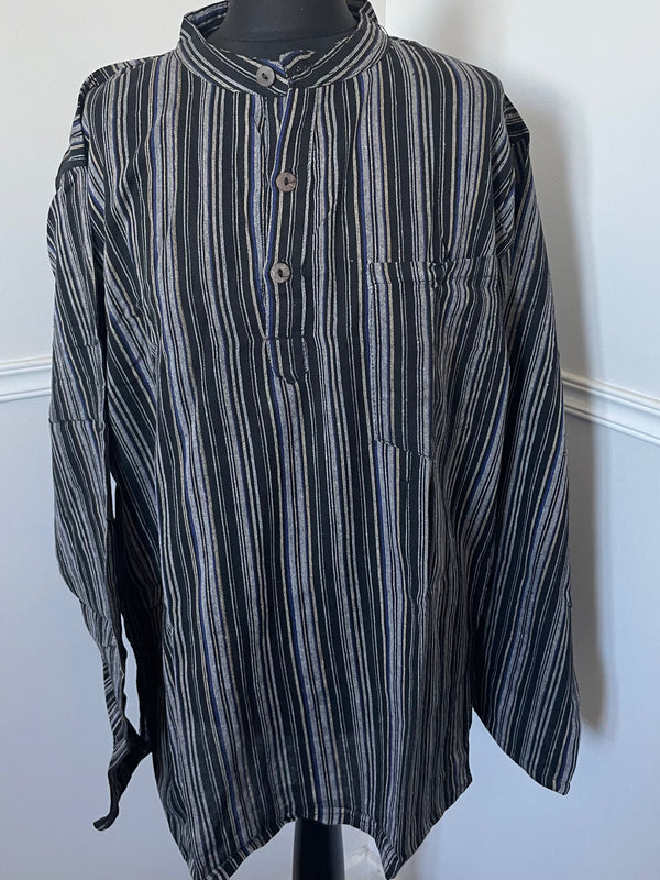 Black/blue Stripe Cotton Shirt, XL