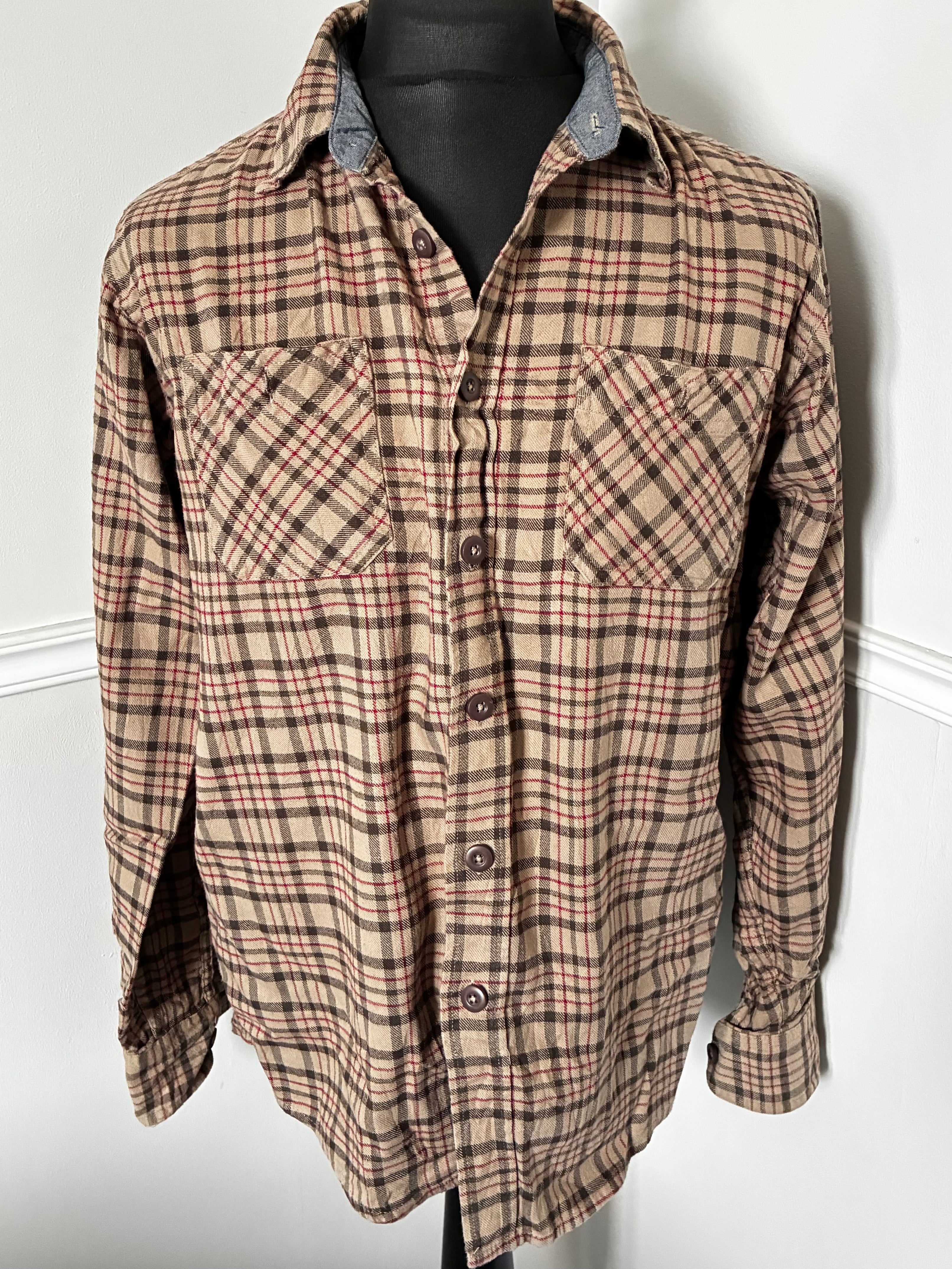 Thin Wrangler Beige/Red Checked Flannel, L