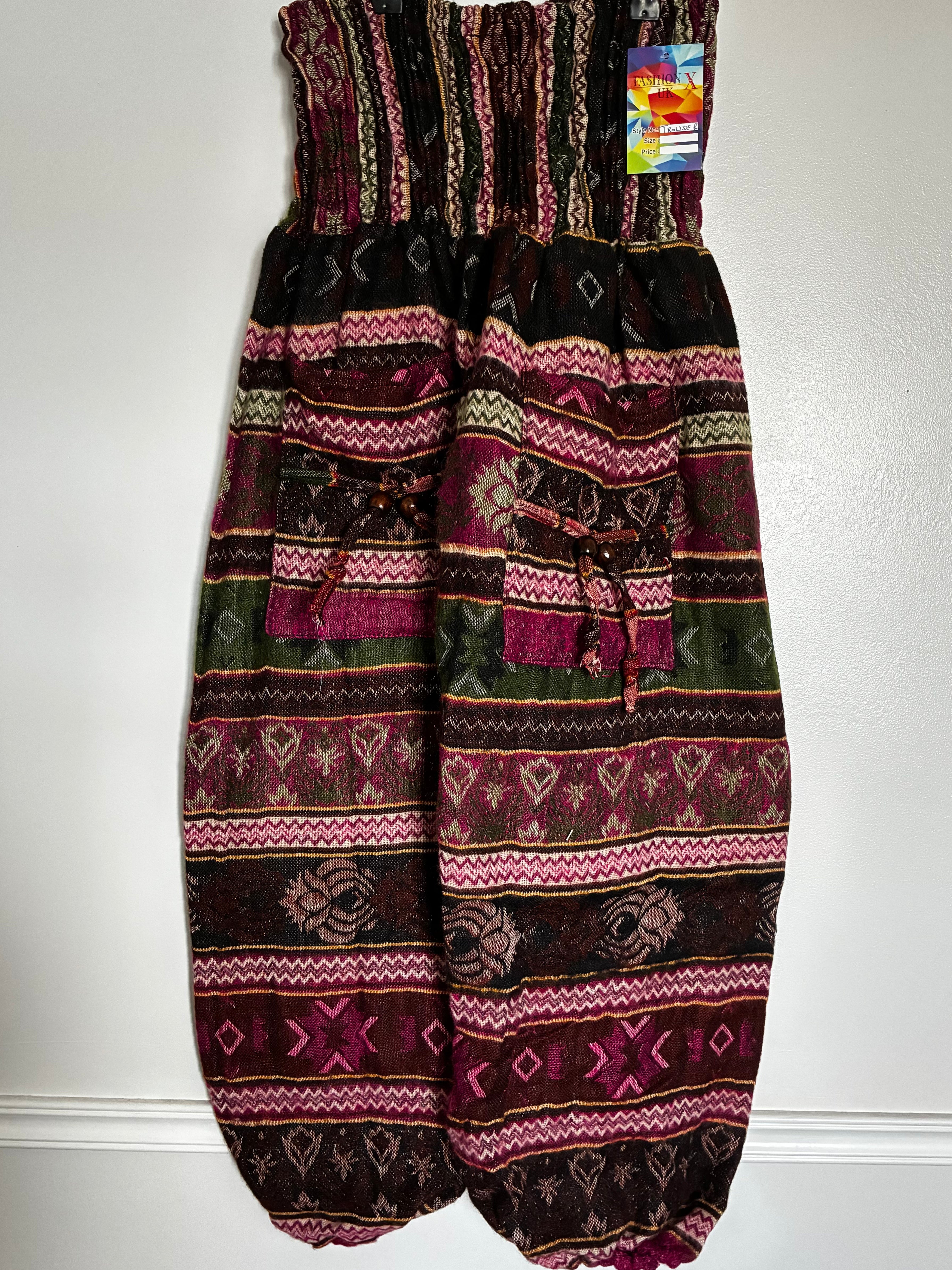 Fluffy Black/Burgundy Stripes Cashmelon Trousers, 25-46" Waist