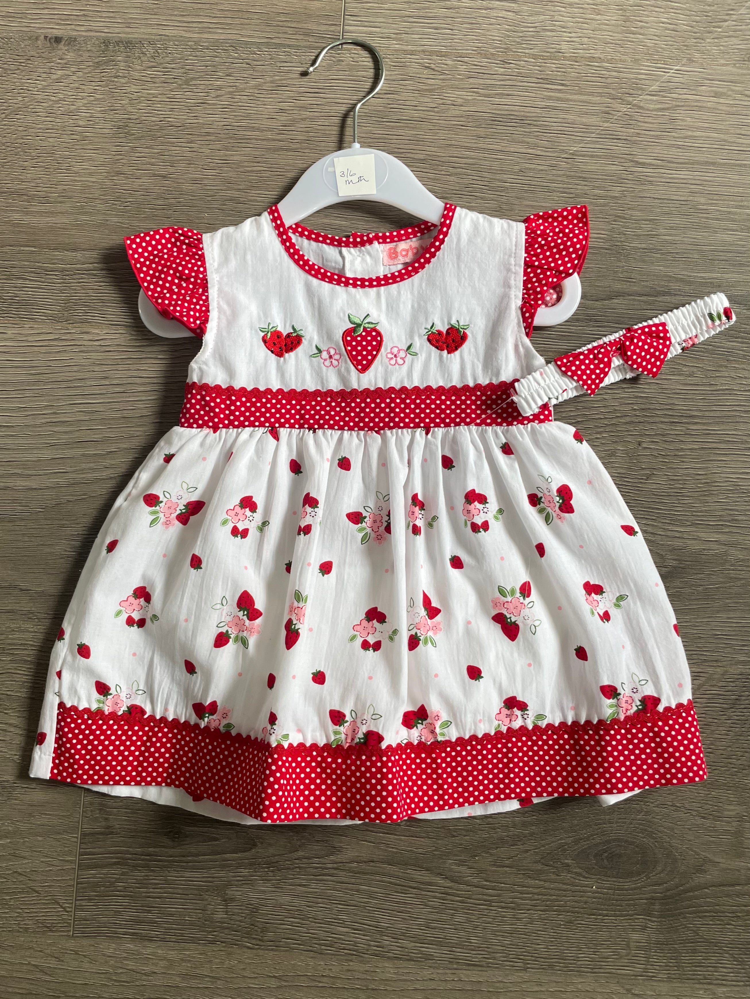 Strawberry dress with headband and knickers (3-6mths)