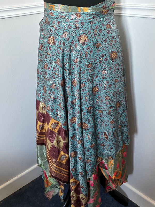 Recycled Saree Reversible Wrap Skirt with Pixie Hem