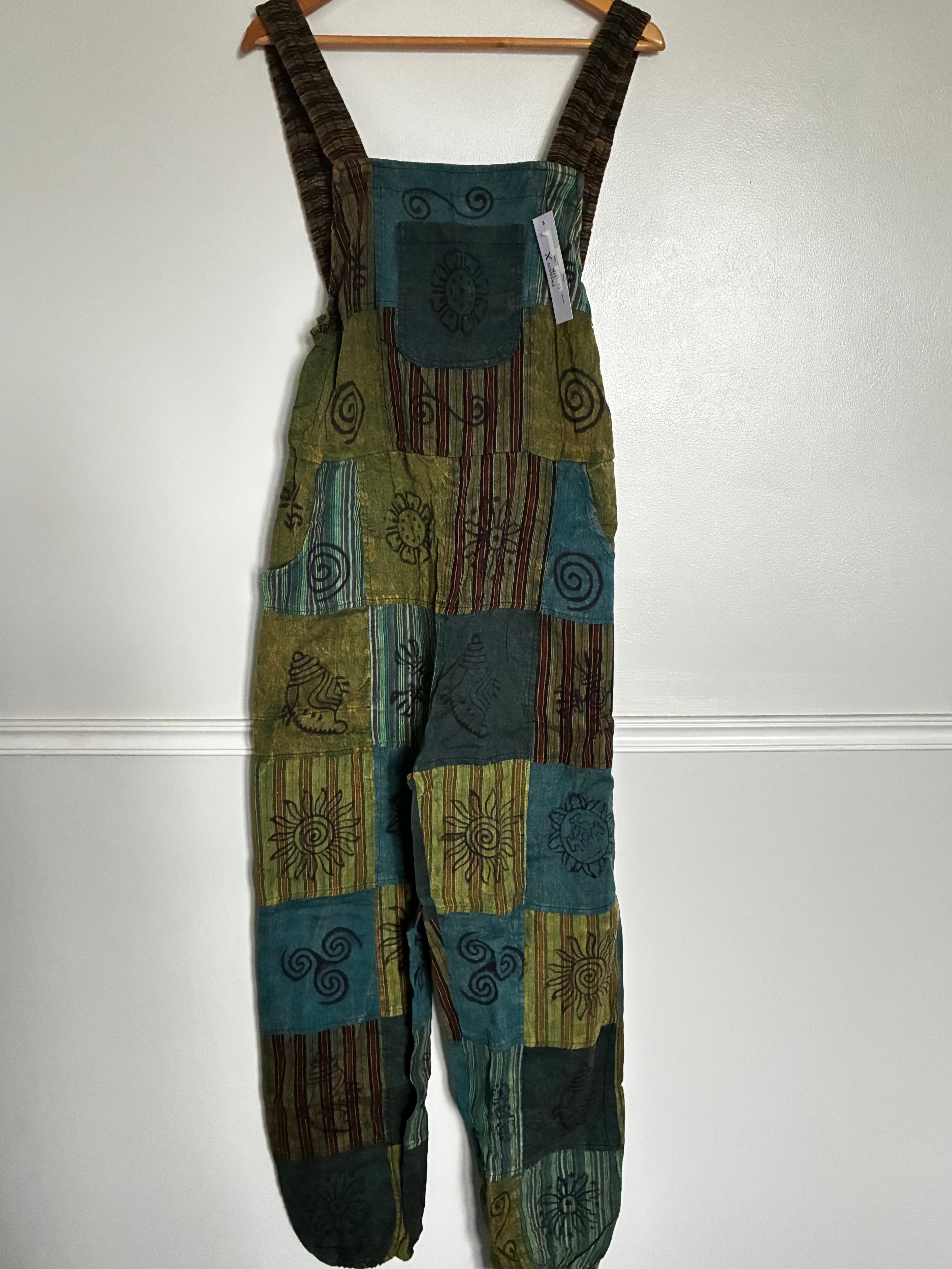 Green Patch Dungarees, one size