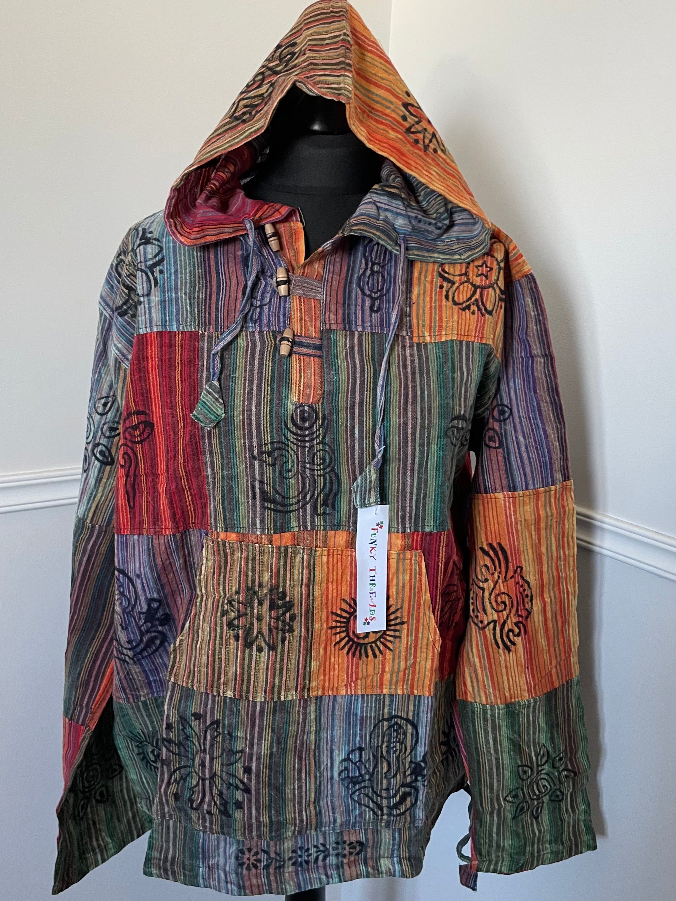 Patchwork Hooded Cotton Shirt, XL