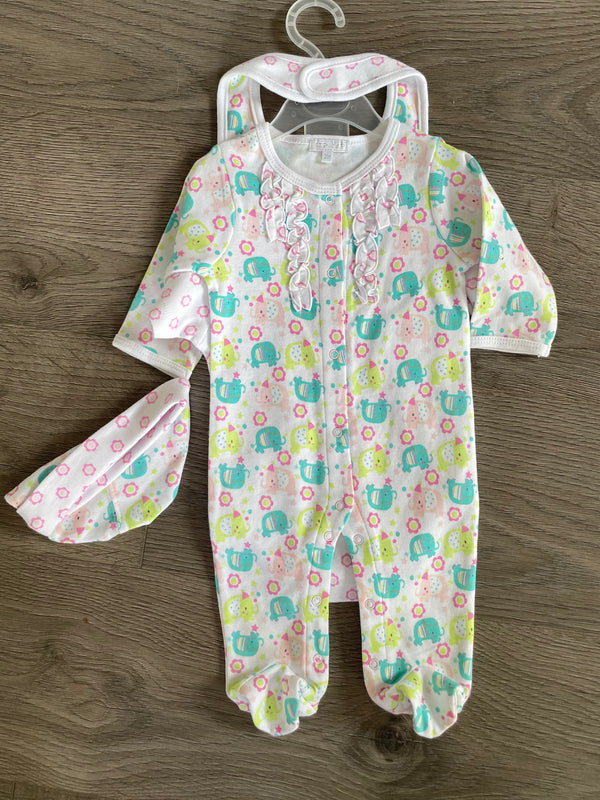 4 Pack Elephant Romper Set (0-3 mths)