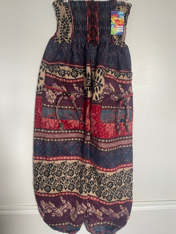 Snuggly Red/Purple Flowers Cashmelon Trousers, 24-44” Waist