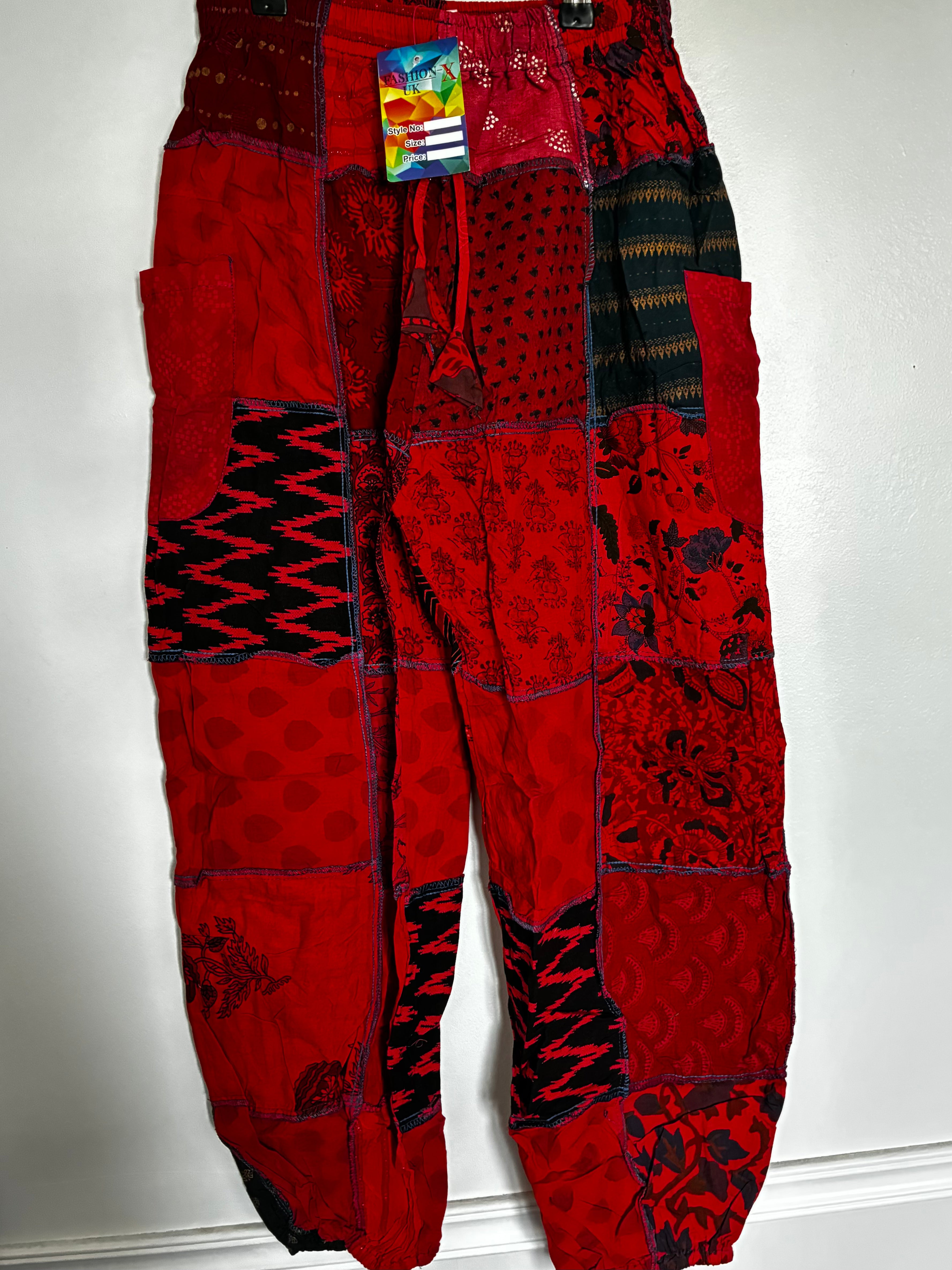 Red Patchwork Overlock Trousers