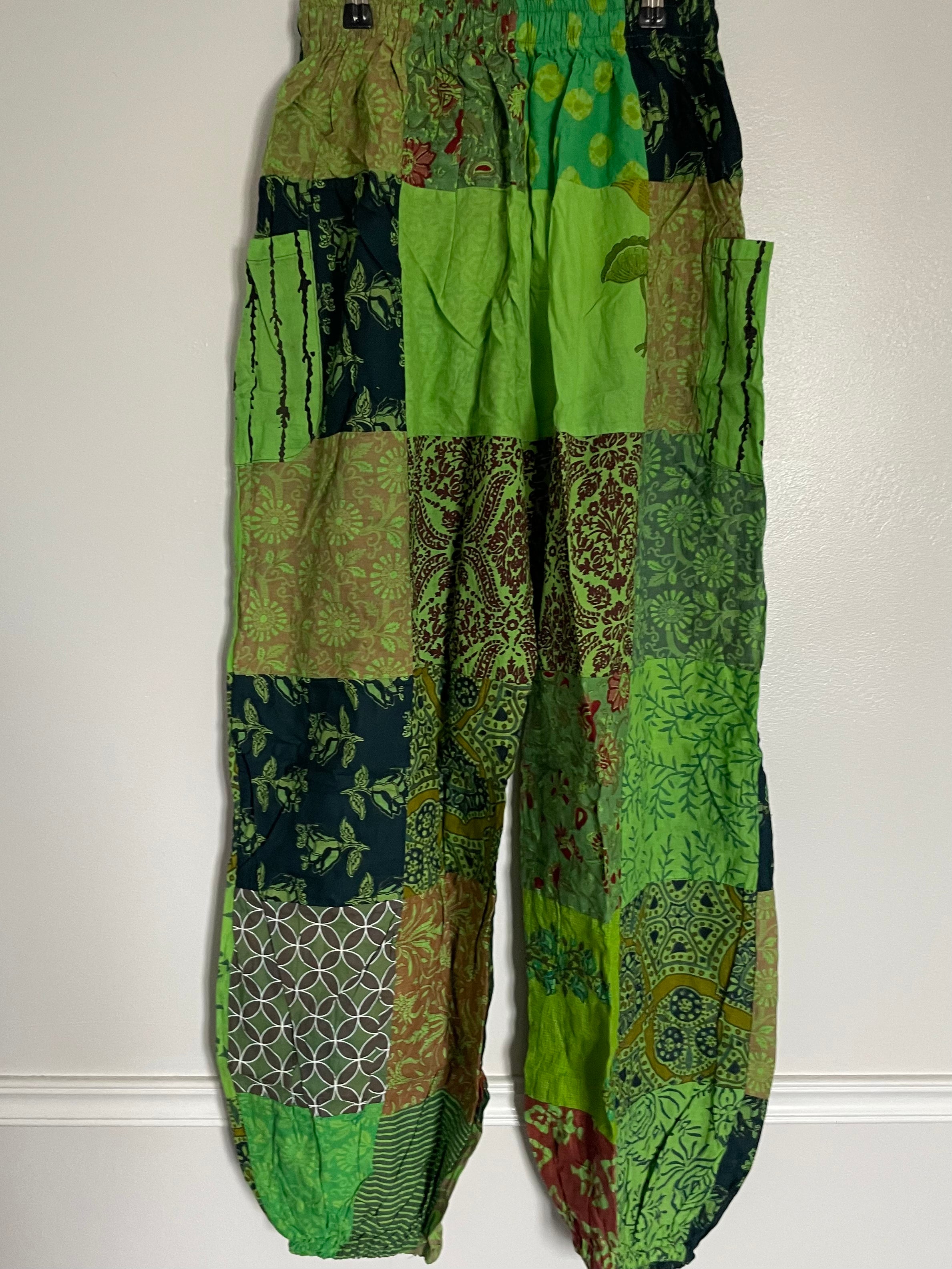 Green Patchwork Harem Trousers