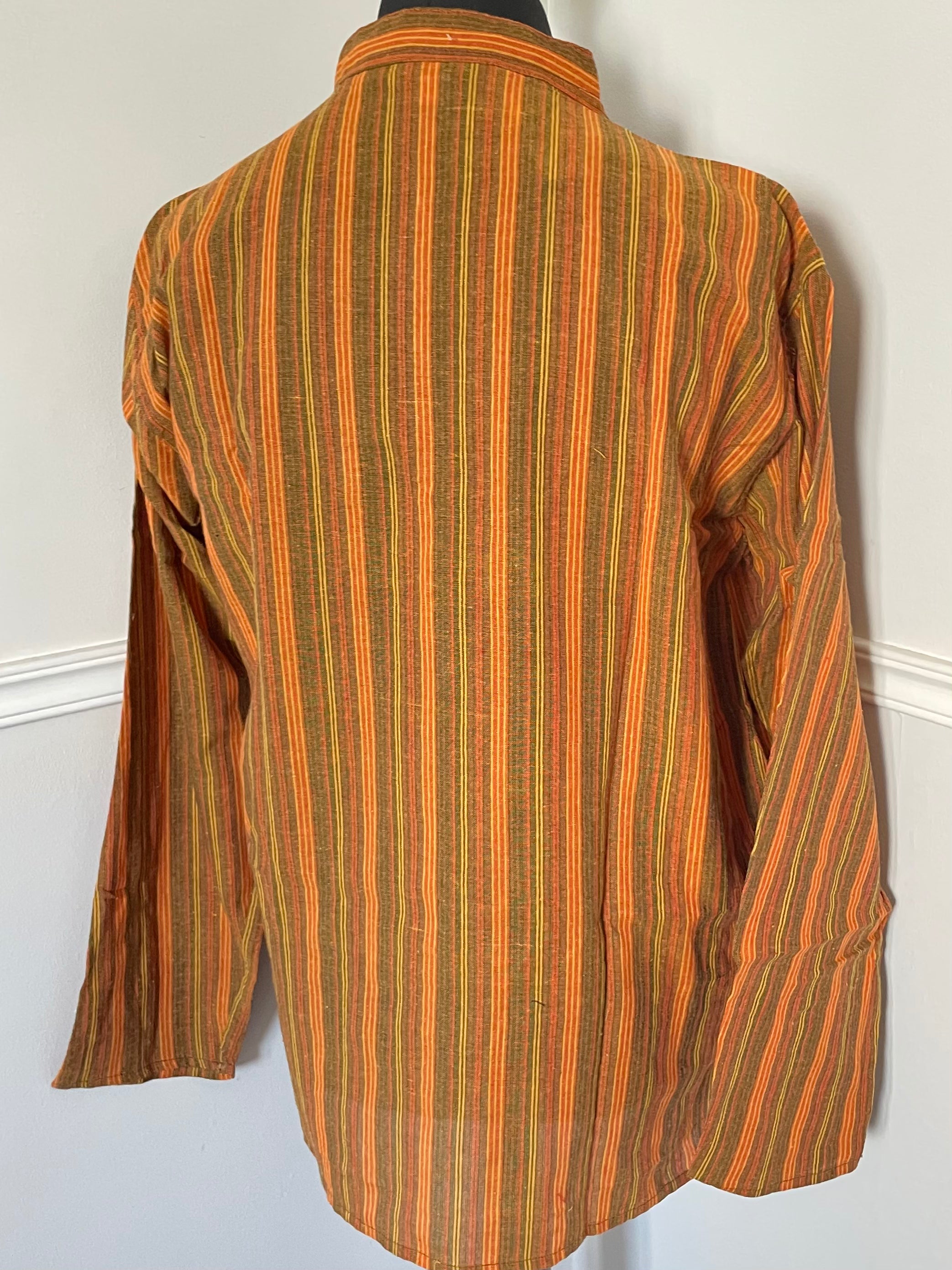 Orange/Brown Stripe Cotton Shirt, XXL