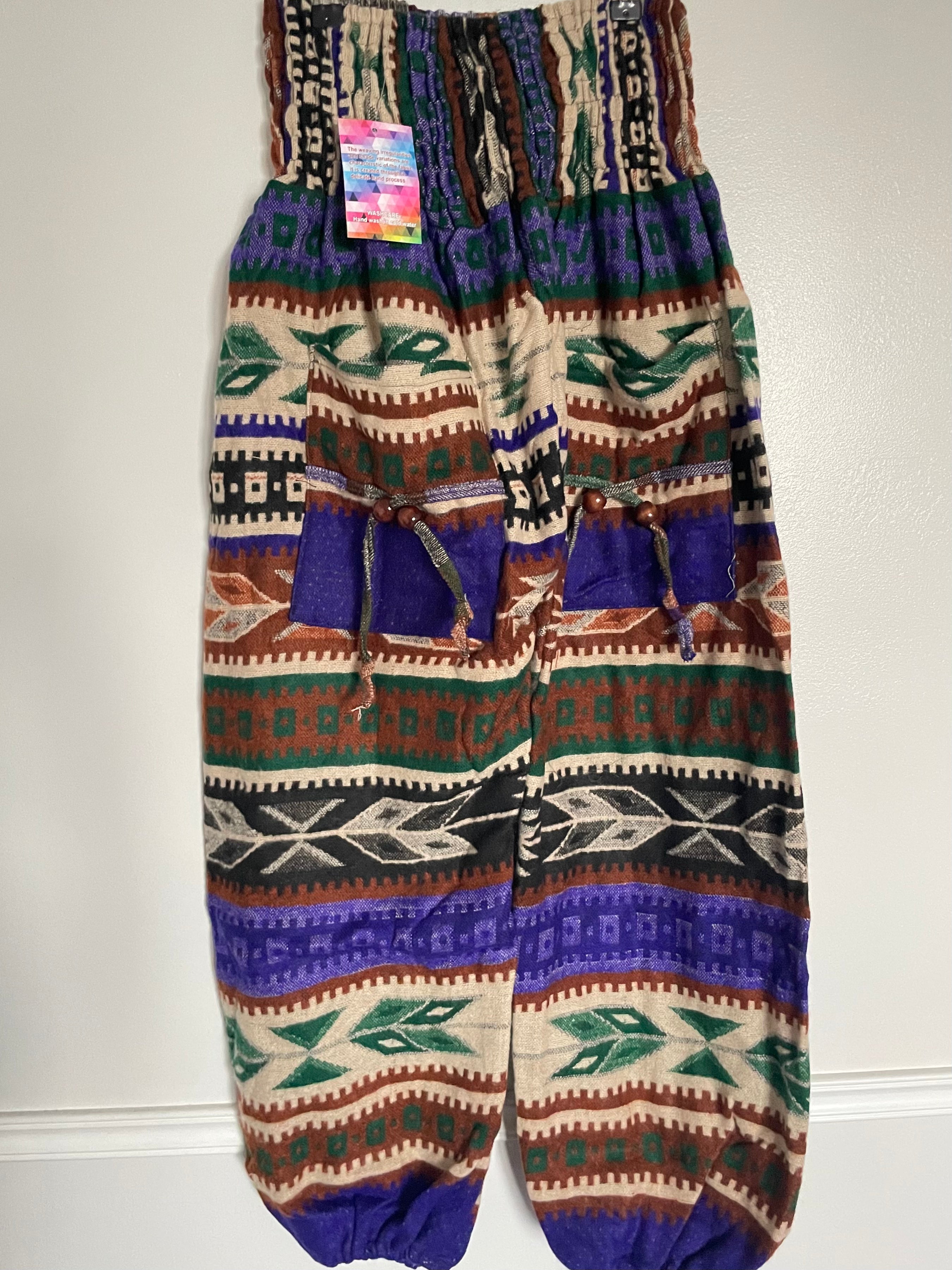 Snuggly Green/Purple/Brown Aztec Cashmelon Trousers, 24-44” Waist