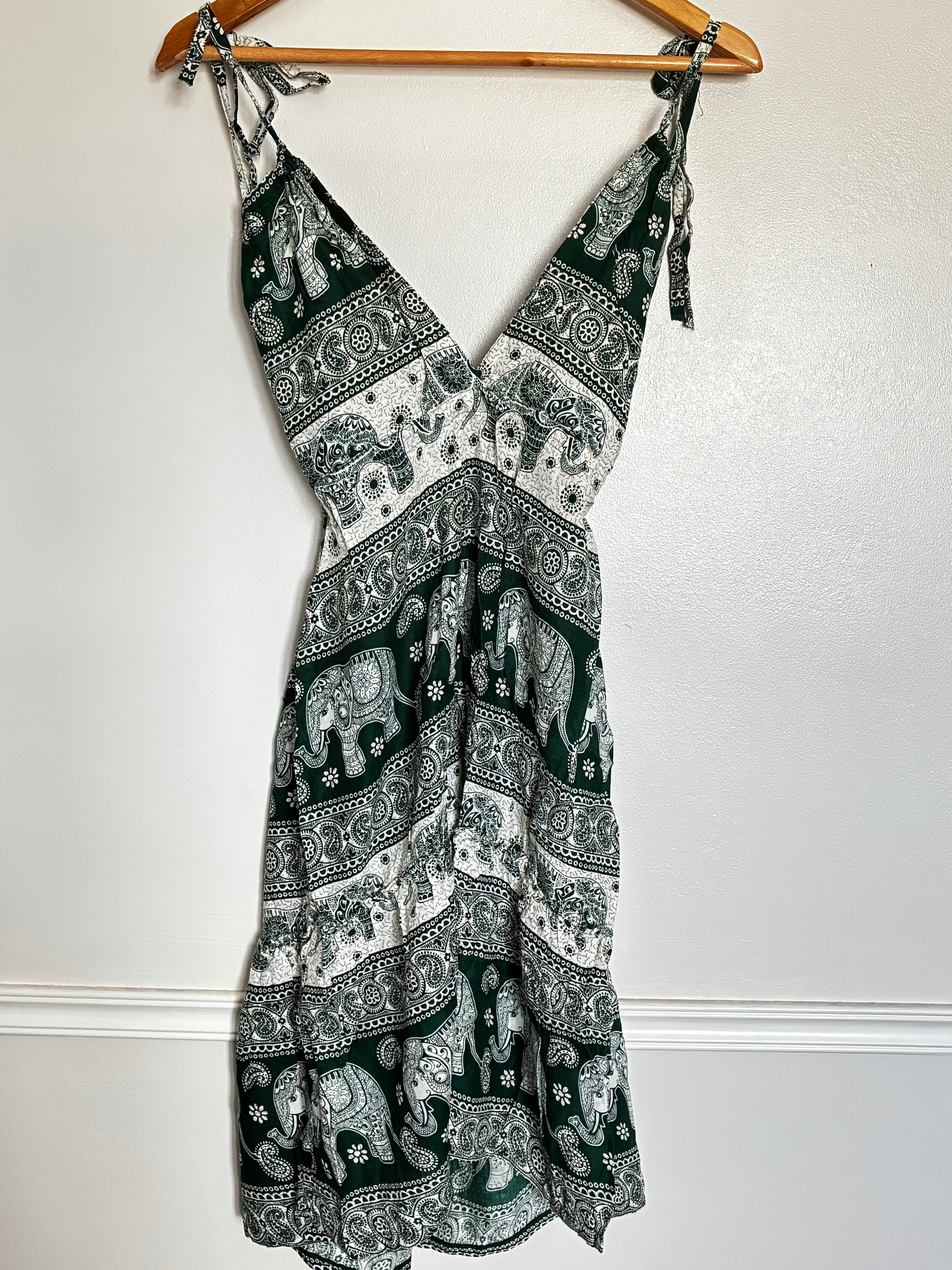 Green/White Elephant Dress