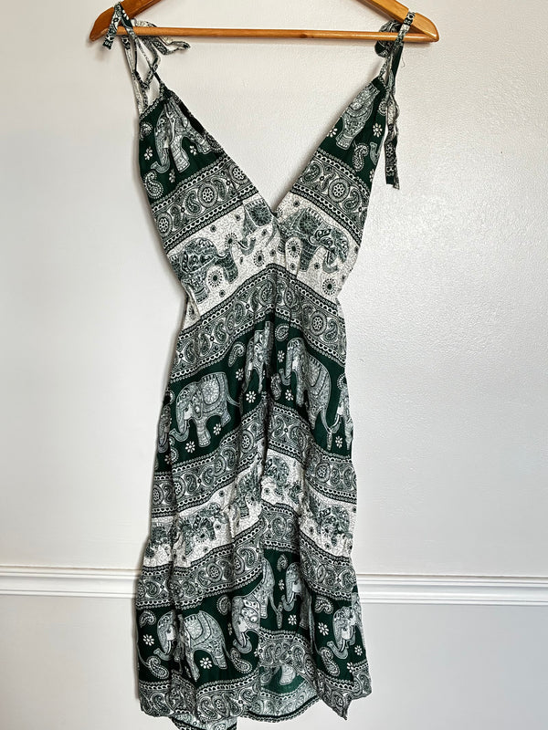 Green/White Elephant Dress