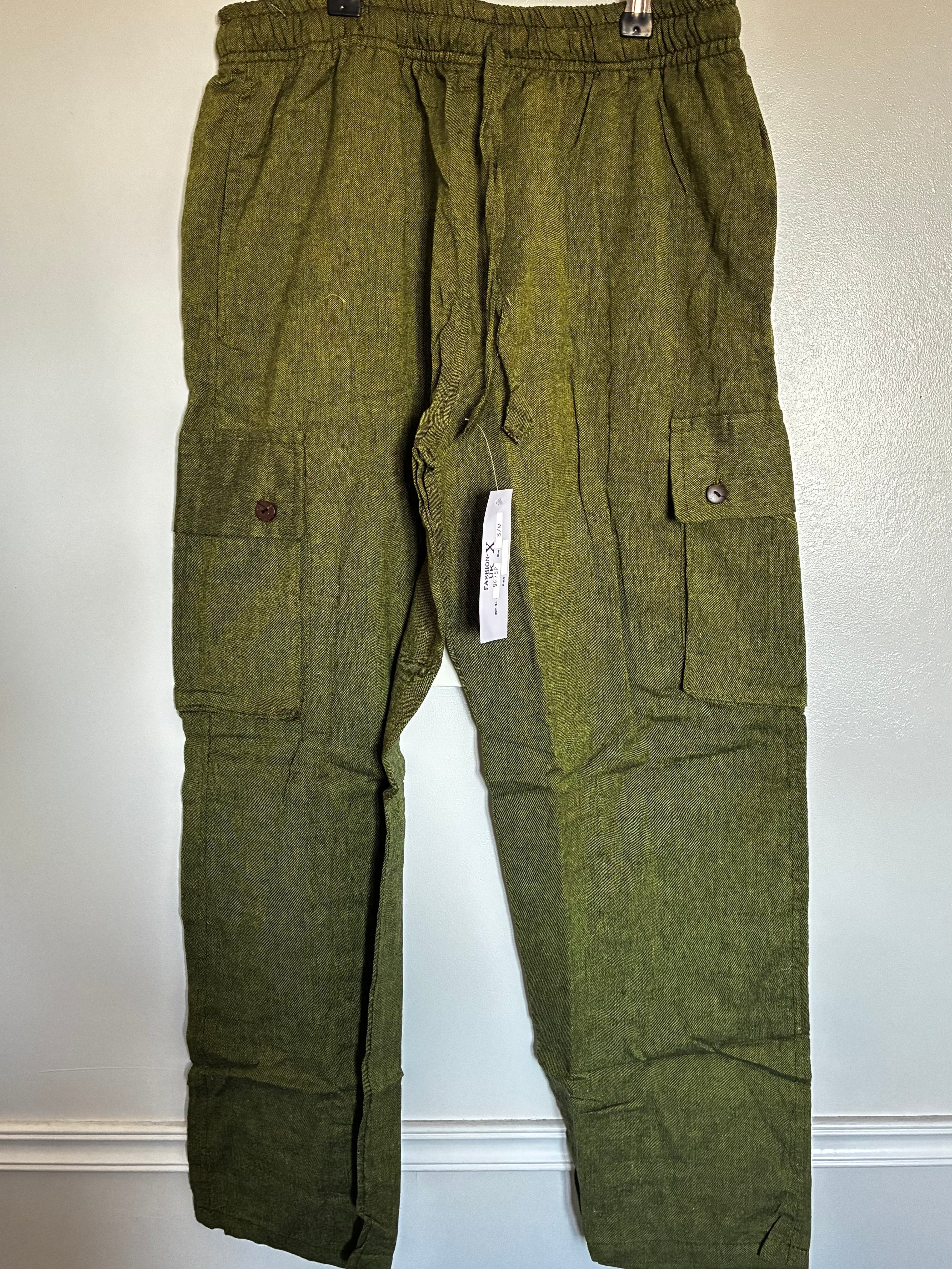 Olive Green Cotton Cargo Trousers, L
