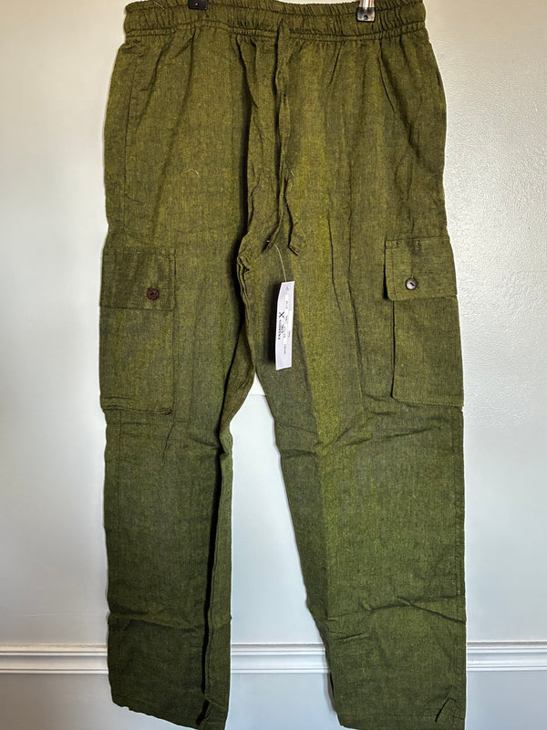 Olive Green Cotton Cargo Trousers, L