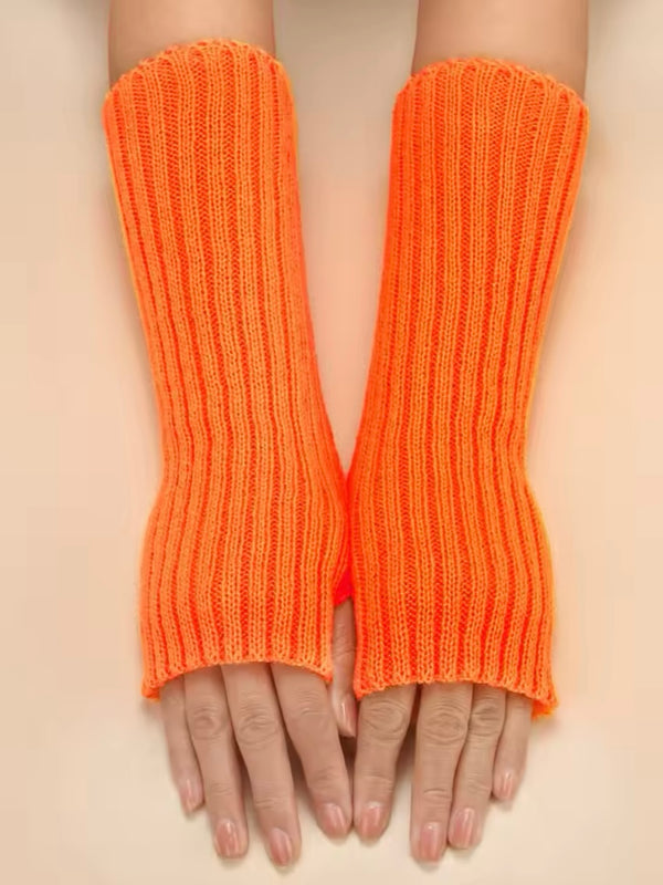 Orange Long Sleeve Knit Fingerless Gloves