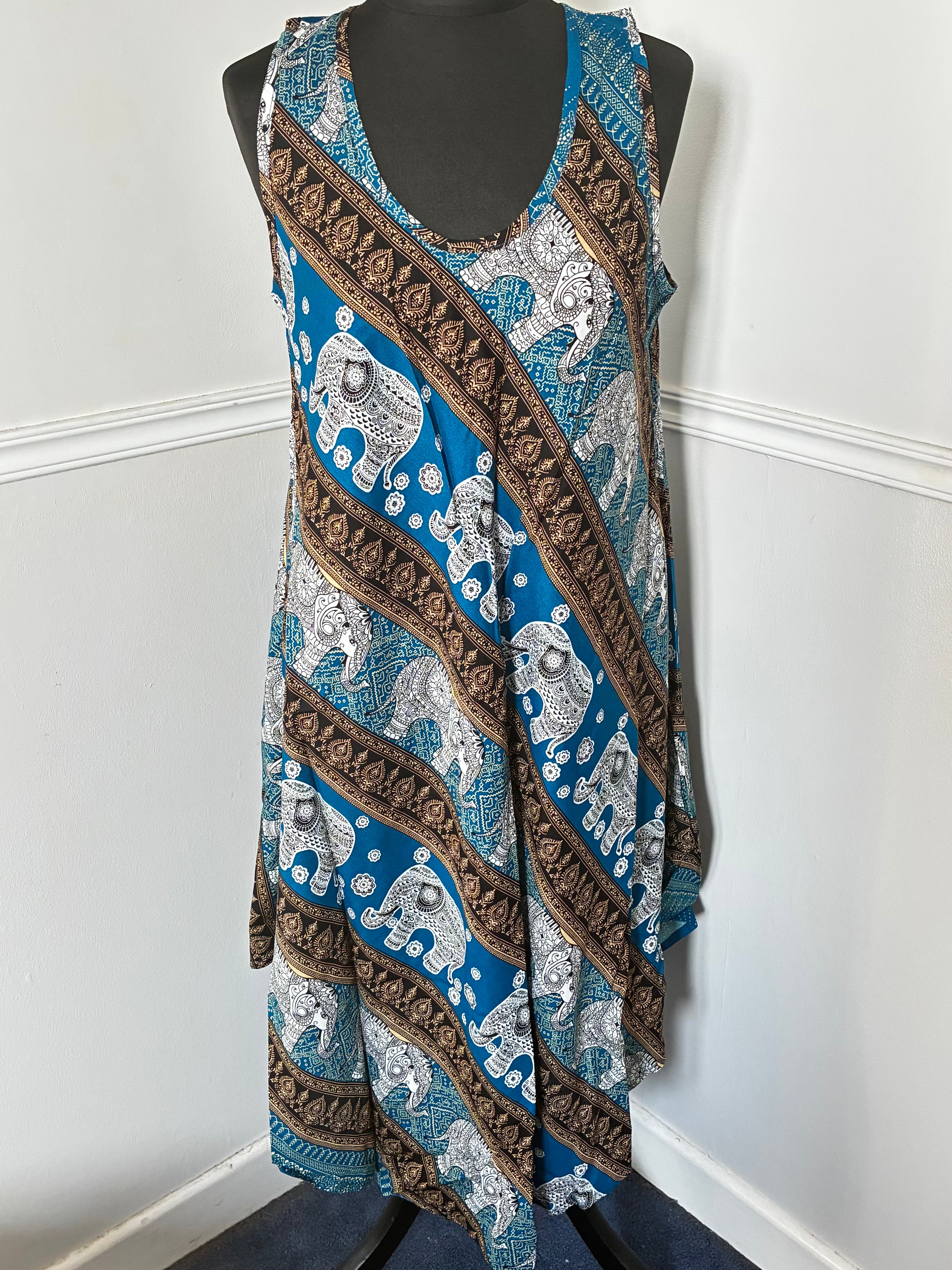 Blue/Gold Elephant Dress