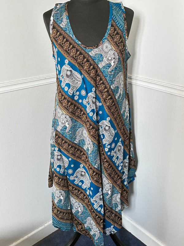 Blue/Gold Elephant Dress