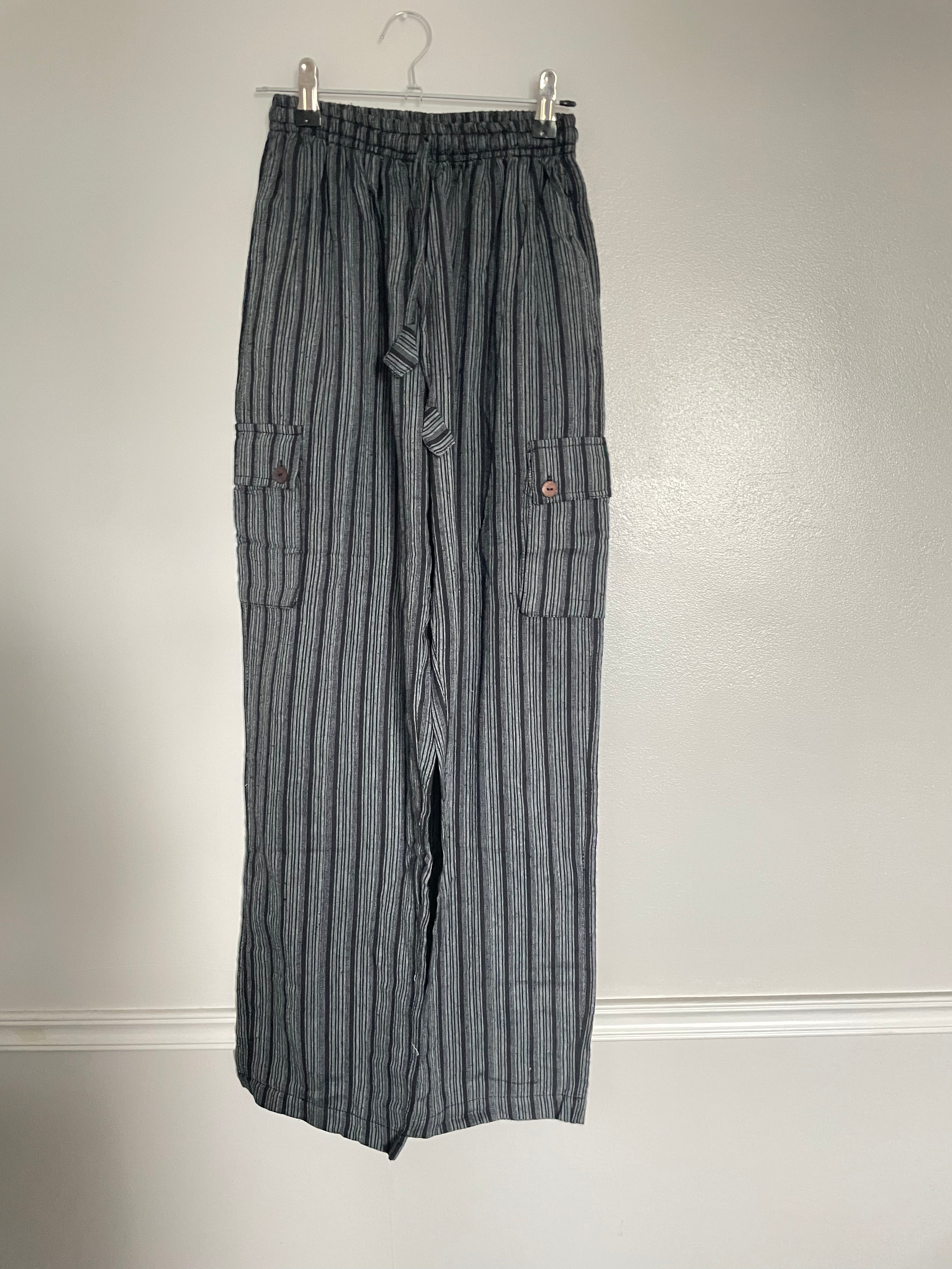 Black/grey Striped Cotton Cargo Trousers, M