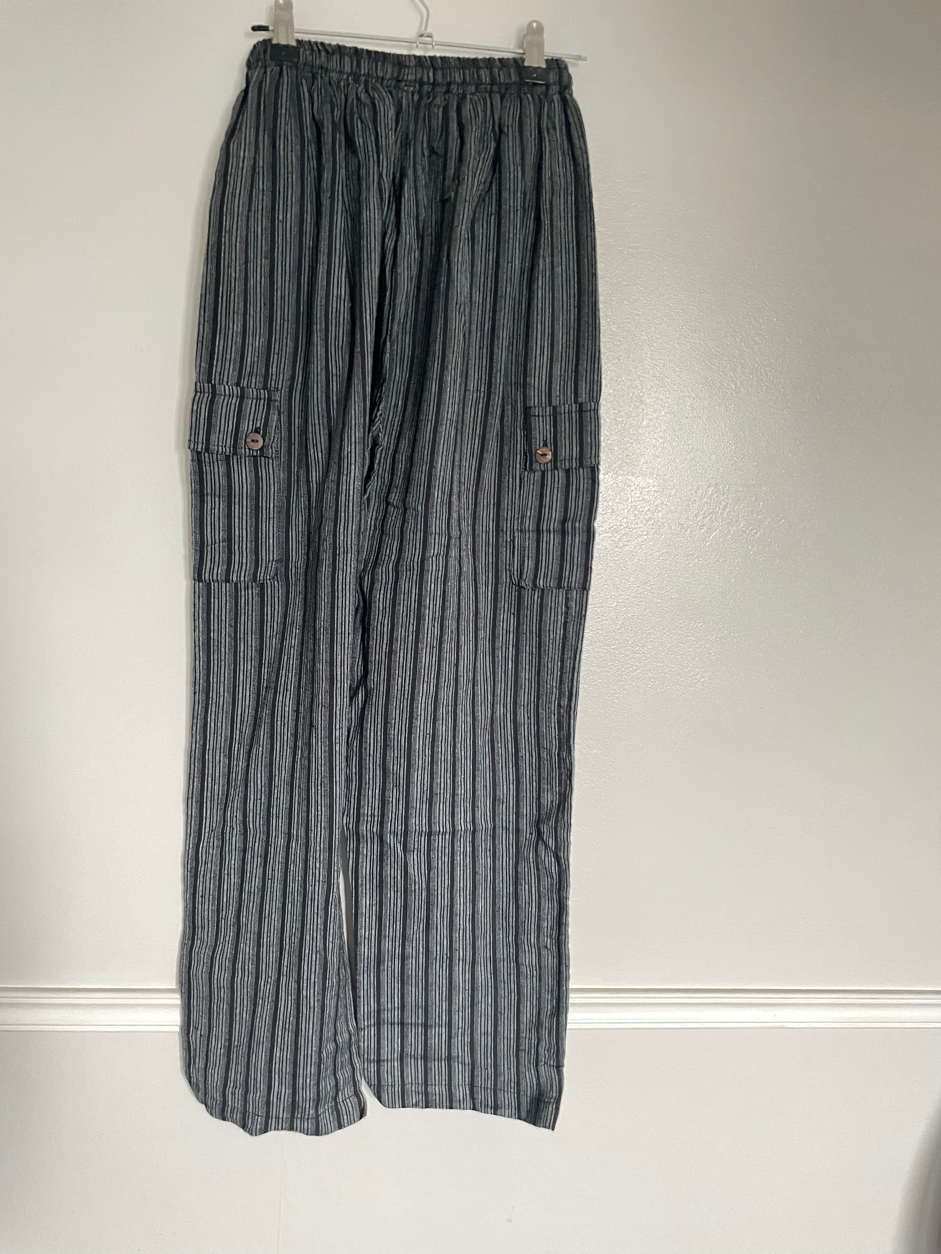 Black/grey Striped Cotton Cargo Trousers, M